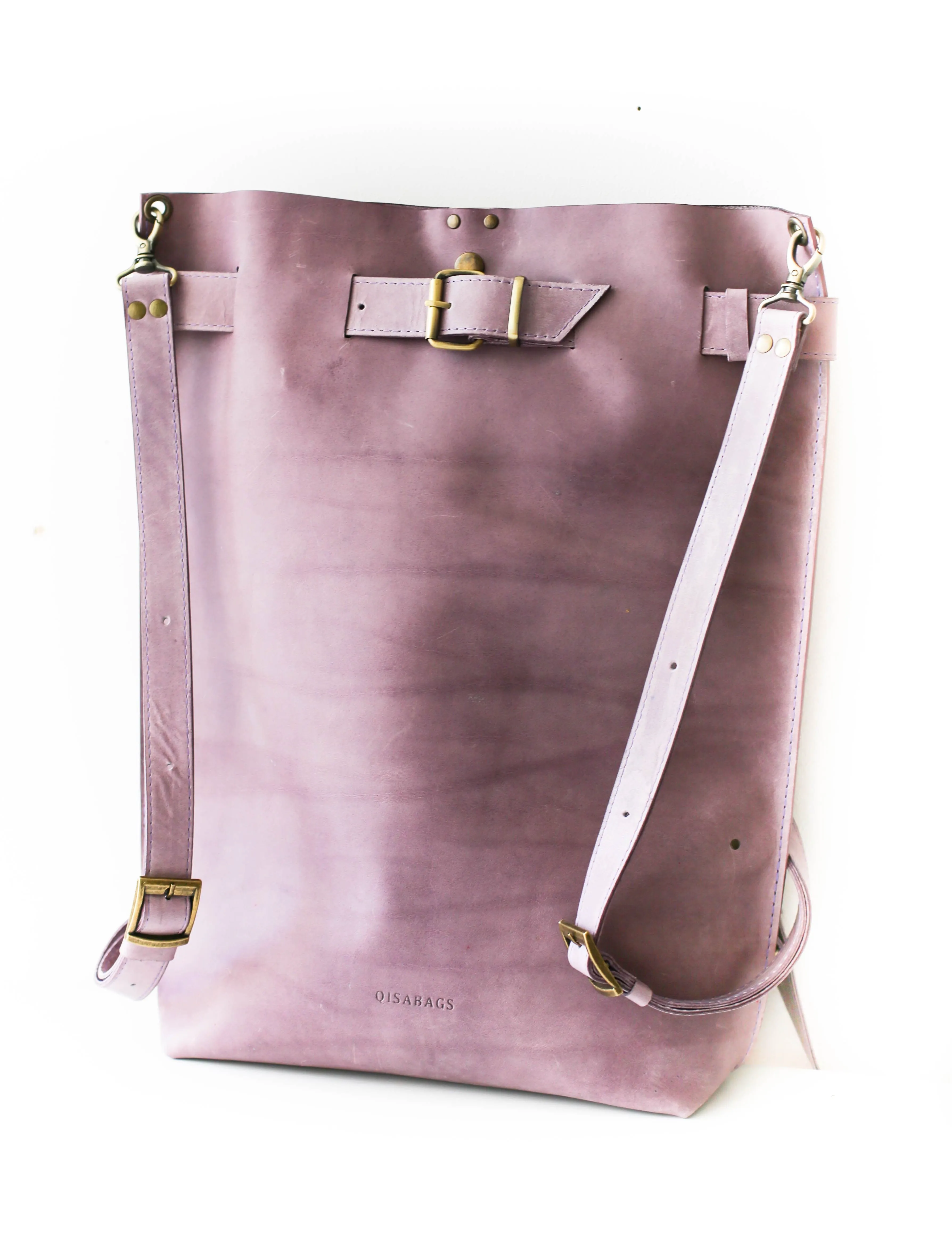 Lilac Large Leather Backpack Purse