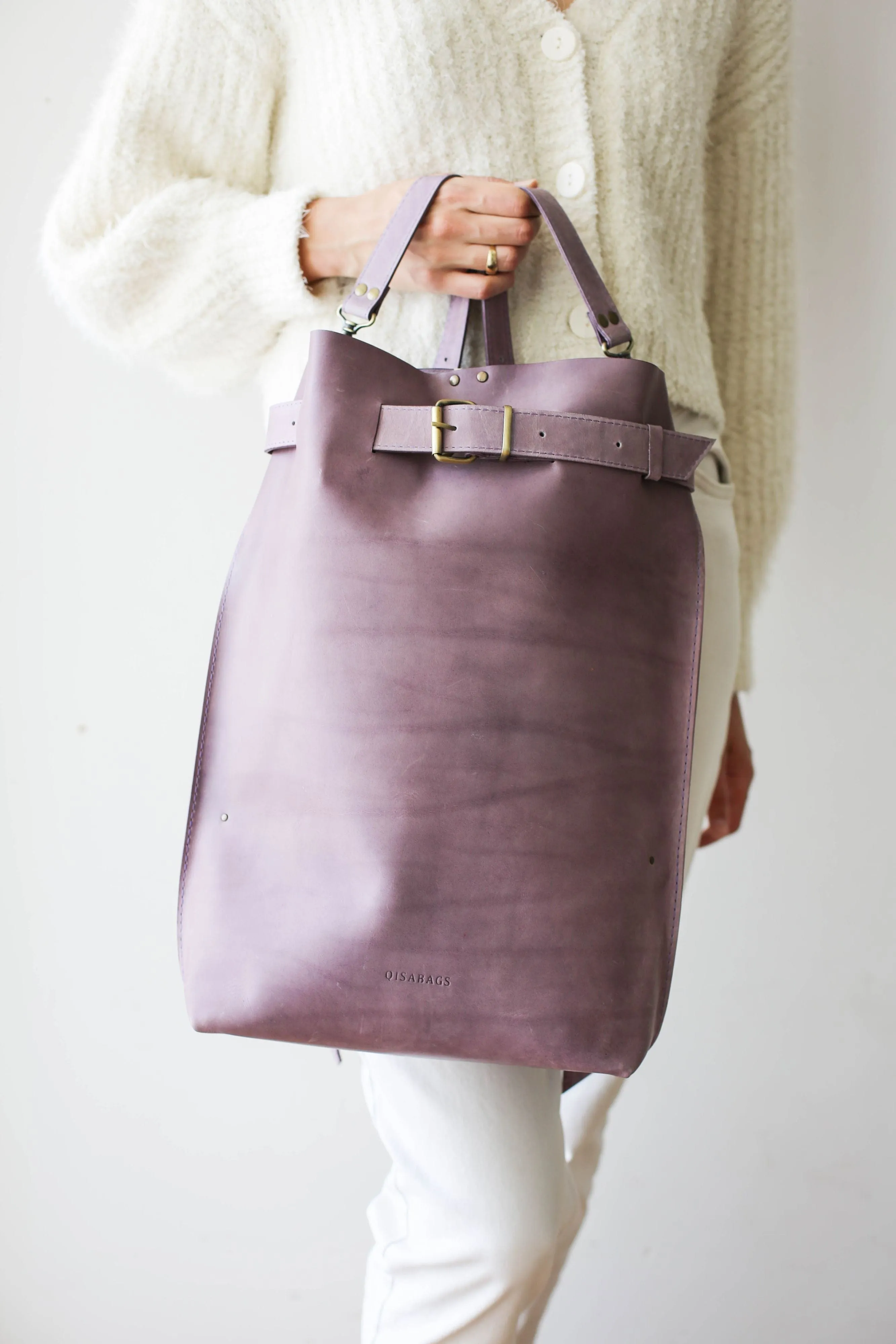 Lilac Large Leather Backpack Purse