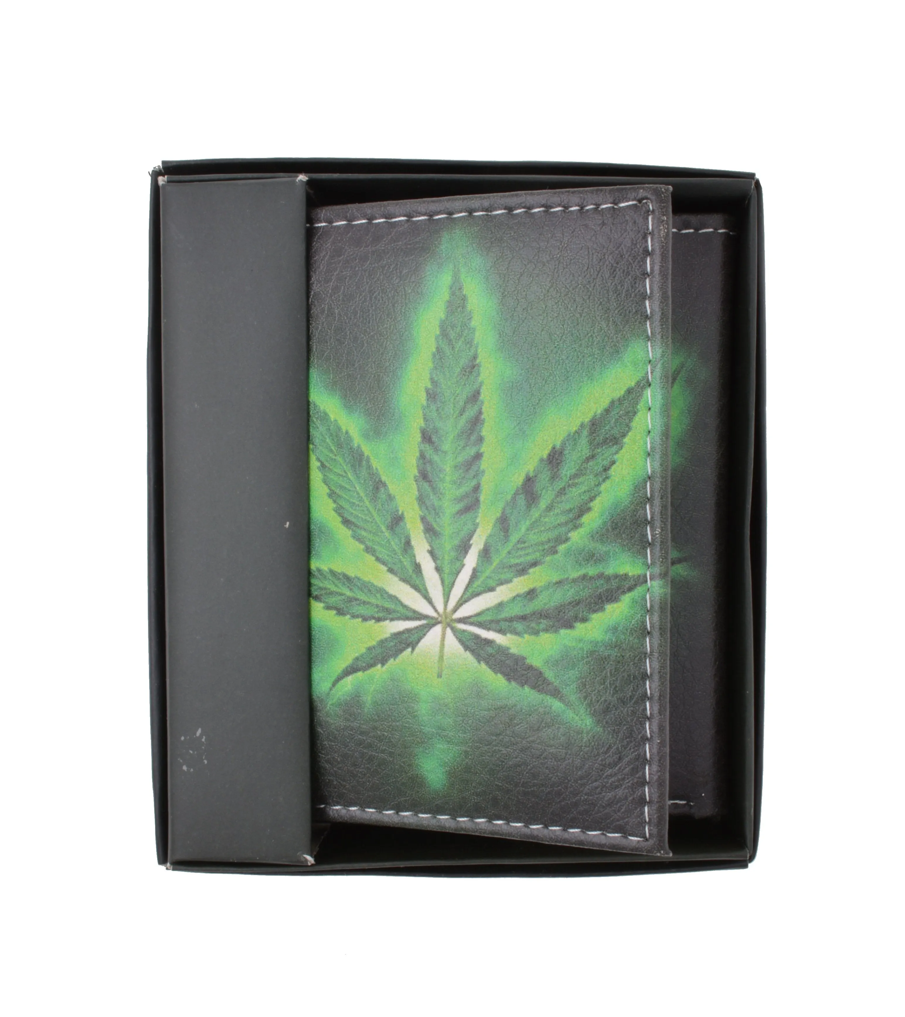 Marijuana Men's Genuine Leather Credit Card ID Holder Trifold Wallet with Middle Flap 1346-19
