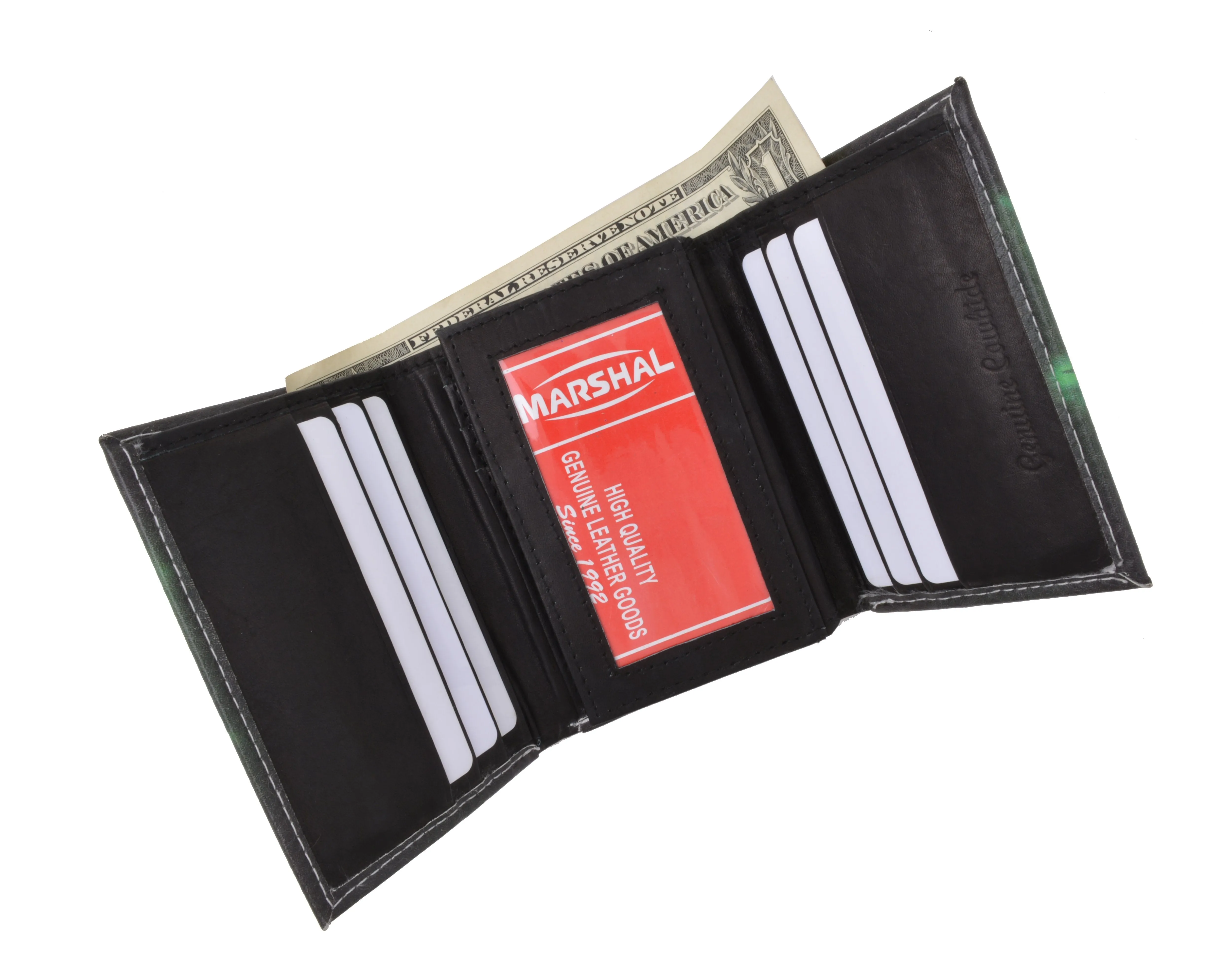 Marijuana Men's Genuine Leather Credit Card ID Holder Trifold Wallet with Middle Flap 1346-19