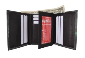 Marijuana Men's Genuine Leather Credit Card ID Holder Trifold Wallet with Middle Flap 1346-19