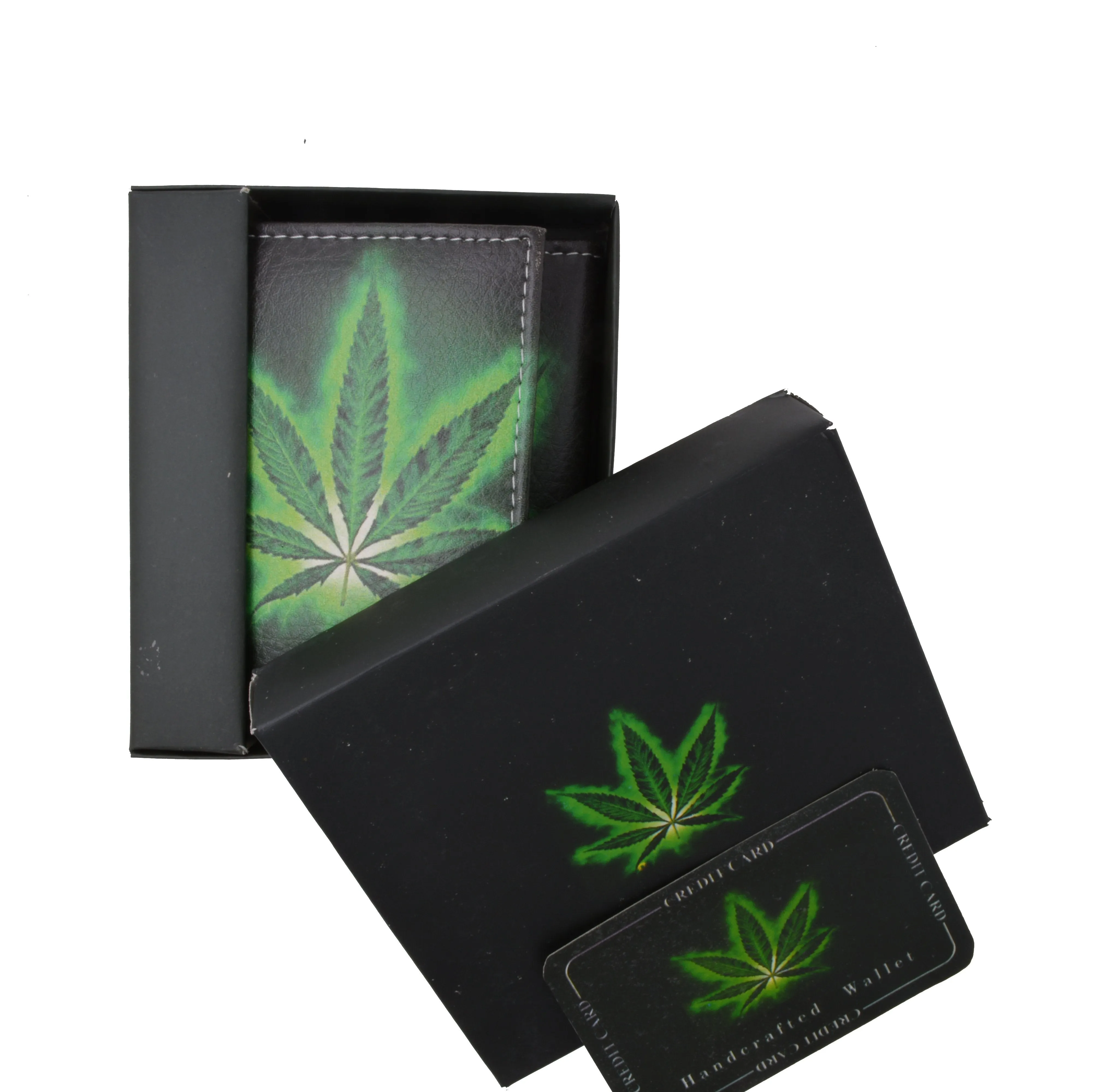 Marijuana Men's Genuine Leather Credit Card ID Holder Trifold Wallet with Middle Flap 1346-19