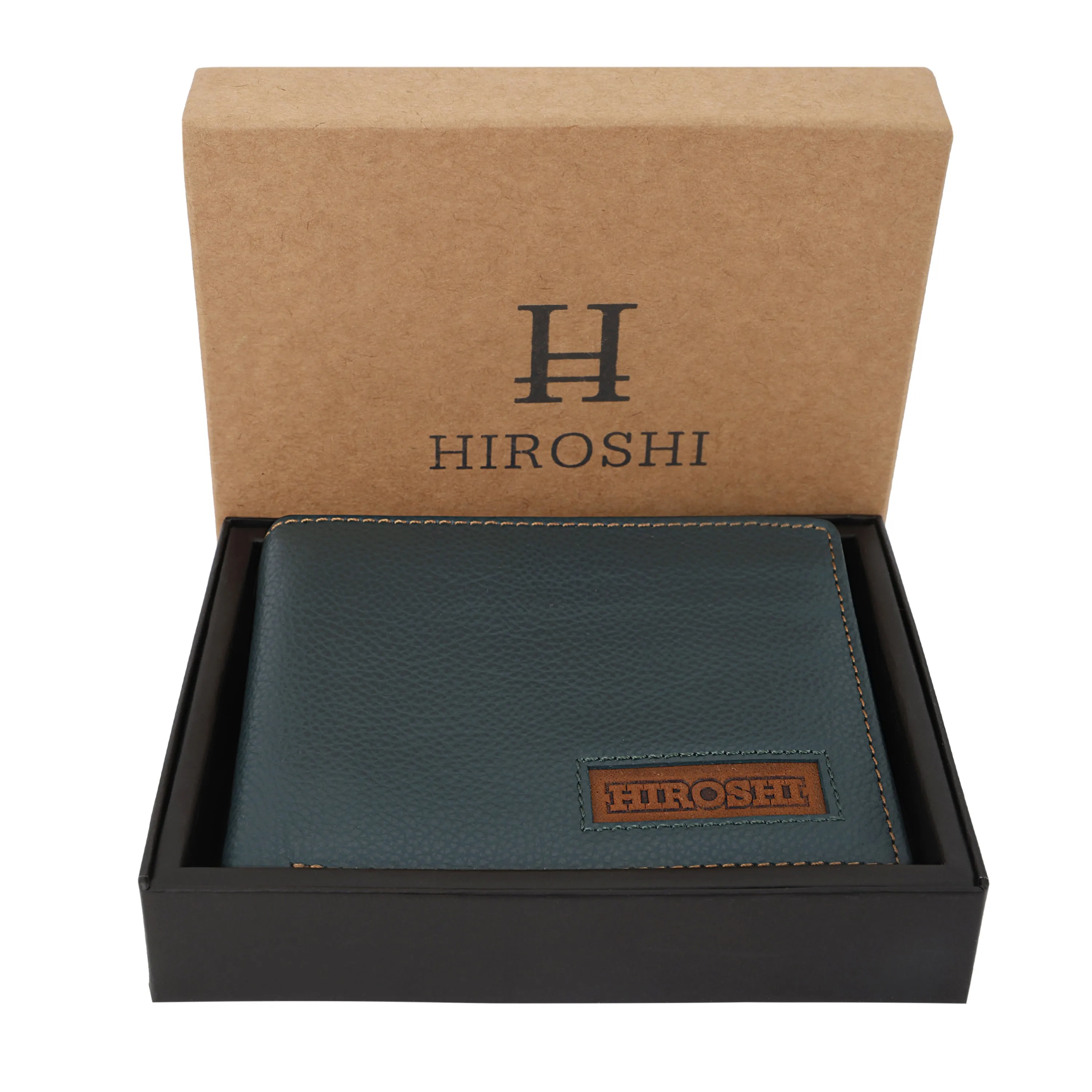 Men's Green Leather Fold Wallet - Hiroshi