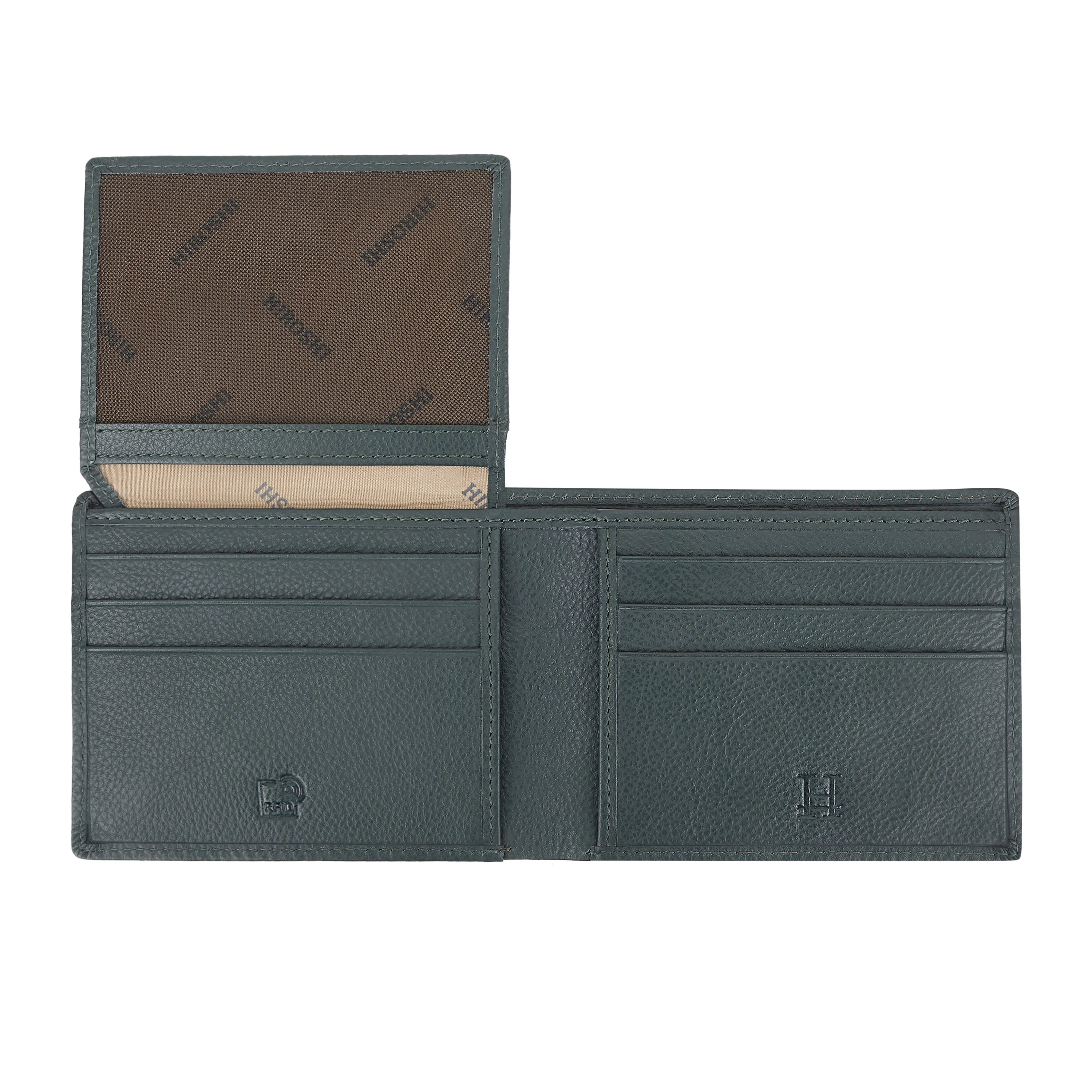 Men's Green Leather Fold Wallet - Hiroshi
