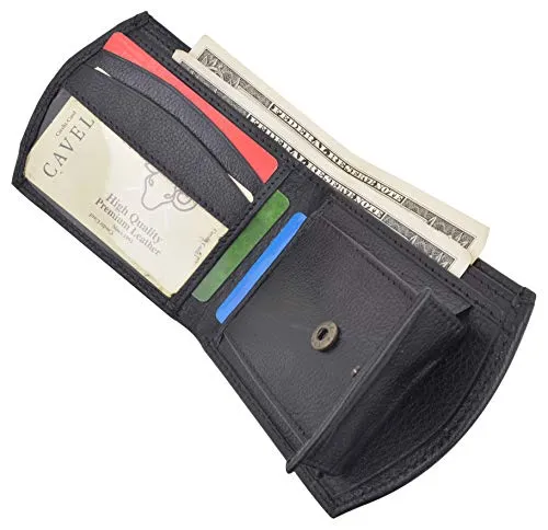 Men's Premium Leather Credit Card ID Holder Bifold Wallet with Coin Pocket