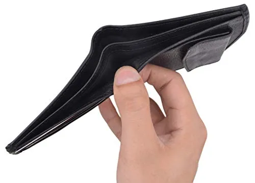 Men's Premium Leather Credit Card ID Holder Bifold Wallet with Coin Pocket