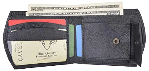 Men's Premium Leather Credit Card ID Holder Bifold Wallet with Coin Pocket