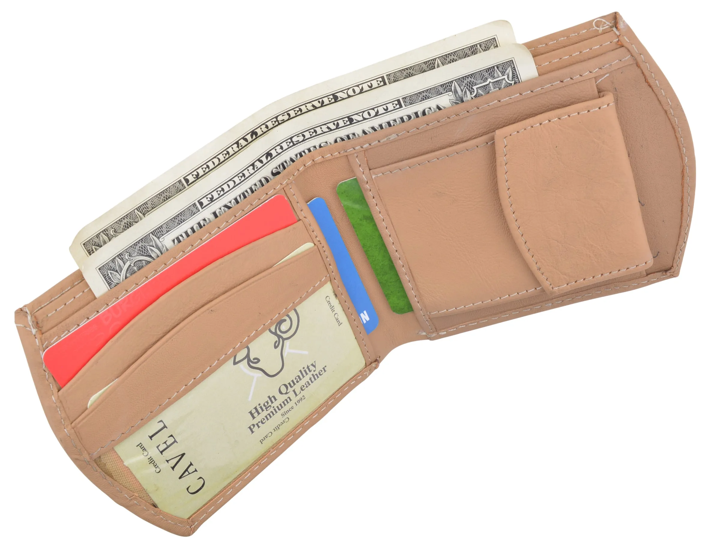 Men's Premium Leather Credit Card ID Holder Bifold Wallet with Coin Pocket