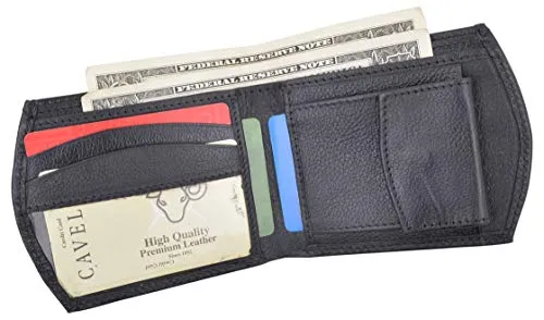 Men's Premium Leather Credit Card ID Holder Bifold Wallet with Coin Pocket