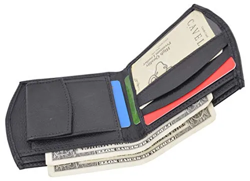 Men's Premium Leather Credit Card ID Holder Bifold Wallet with Coin Pocket