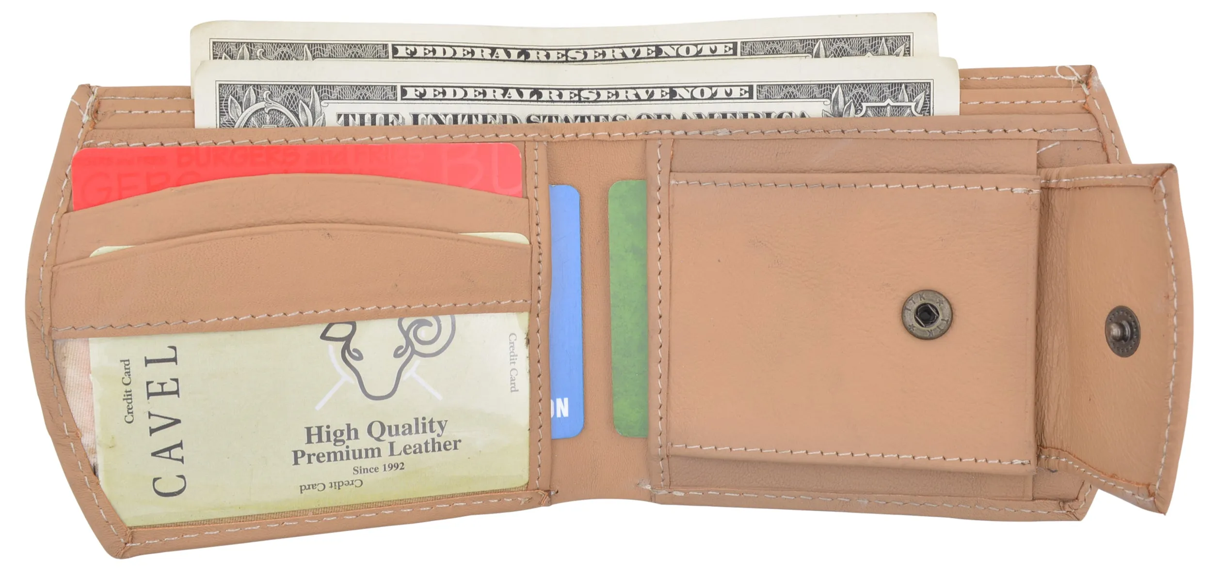 Men's Premium Leather Credit Card ID Holder Bifold Wallet with Coin Pocket