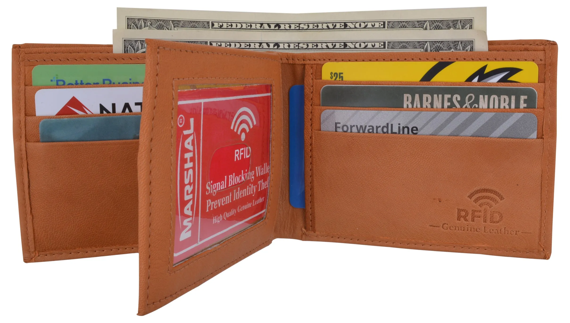 Mens RFID Blocking Leather Center Flap Bifold Compact Card ID Wallet