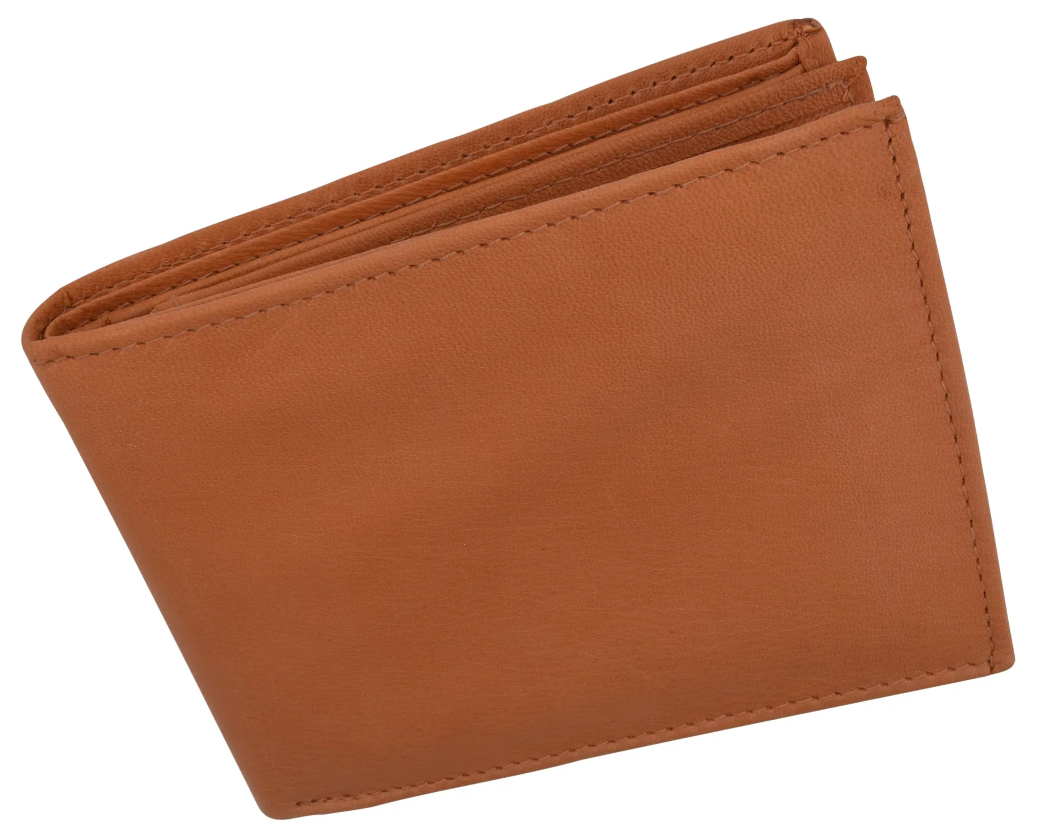 Mens RFID Blocking Leather Center Flap Bifold Compact Card ID Wallet