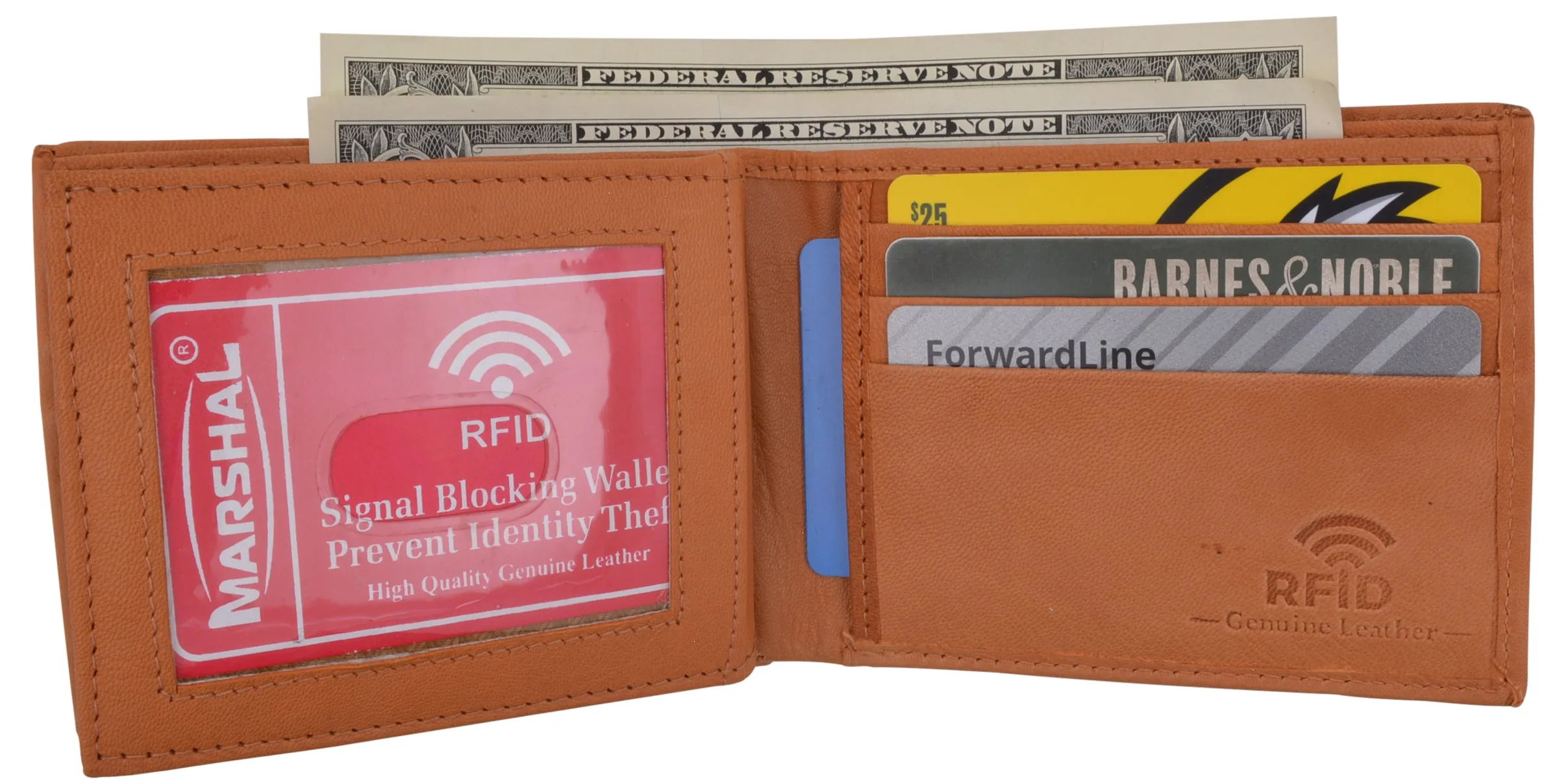 Mens RFID Blocking Leather Center Flap Bifold Compact Card ID Wallet