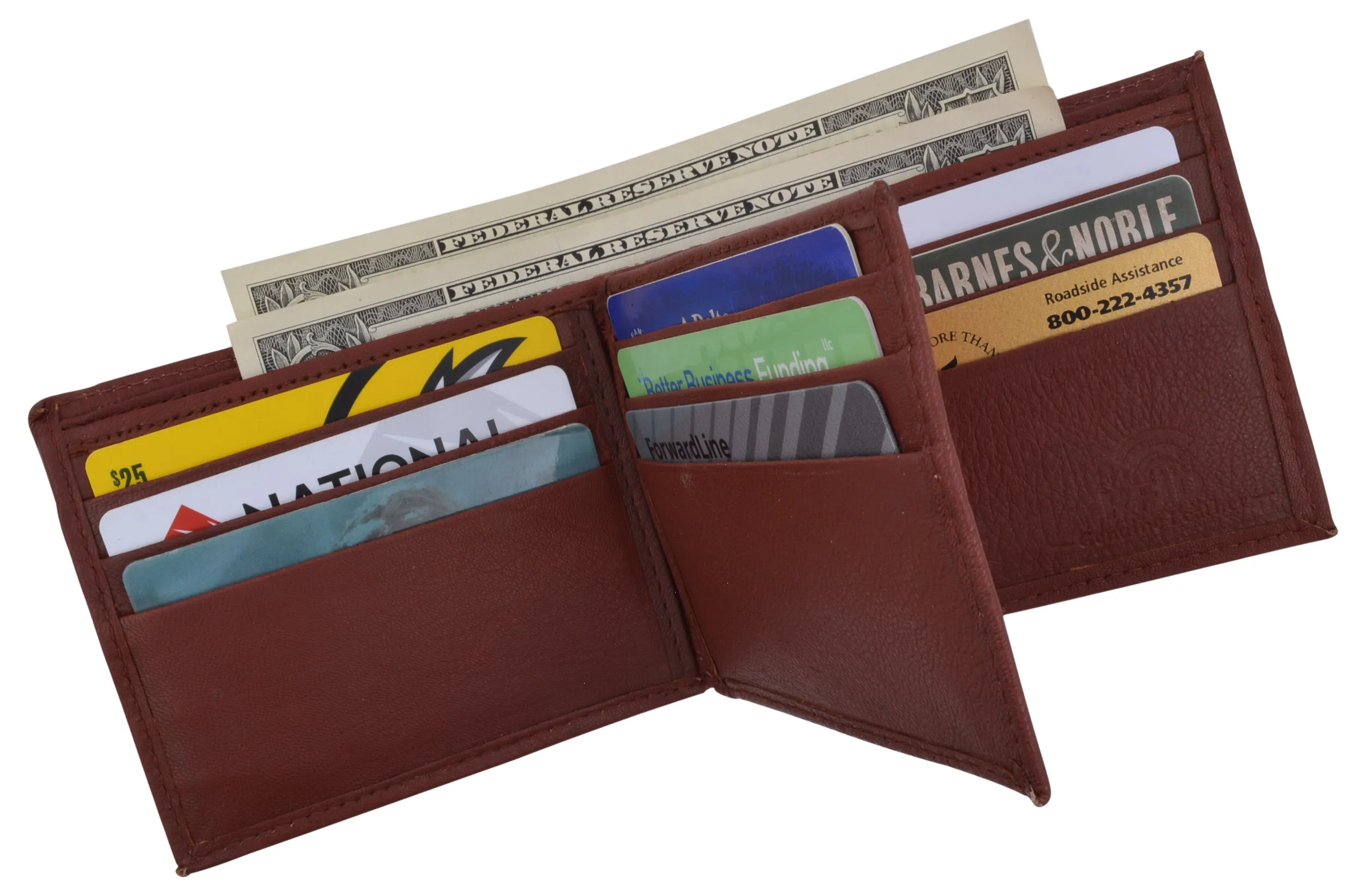 Mens RFID Blocking Leather Center Flap Bifold Compact Card ID Wallet