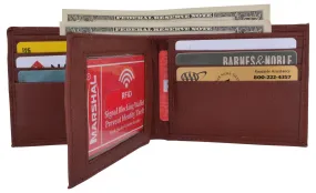 Mens RFID Blocking Leather Center Flap Bifold Compact Card ID Wallet