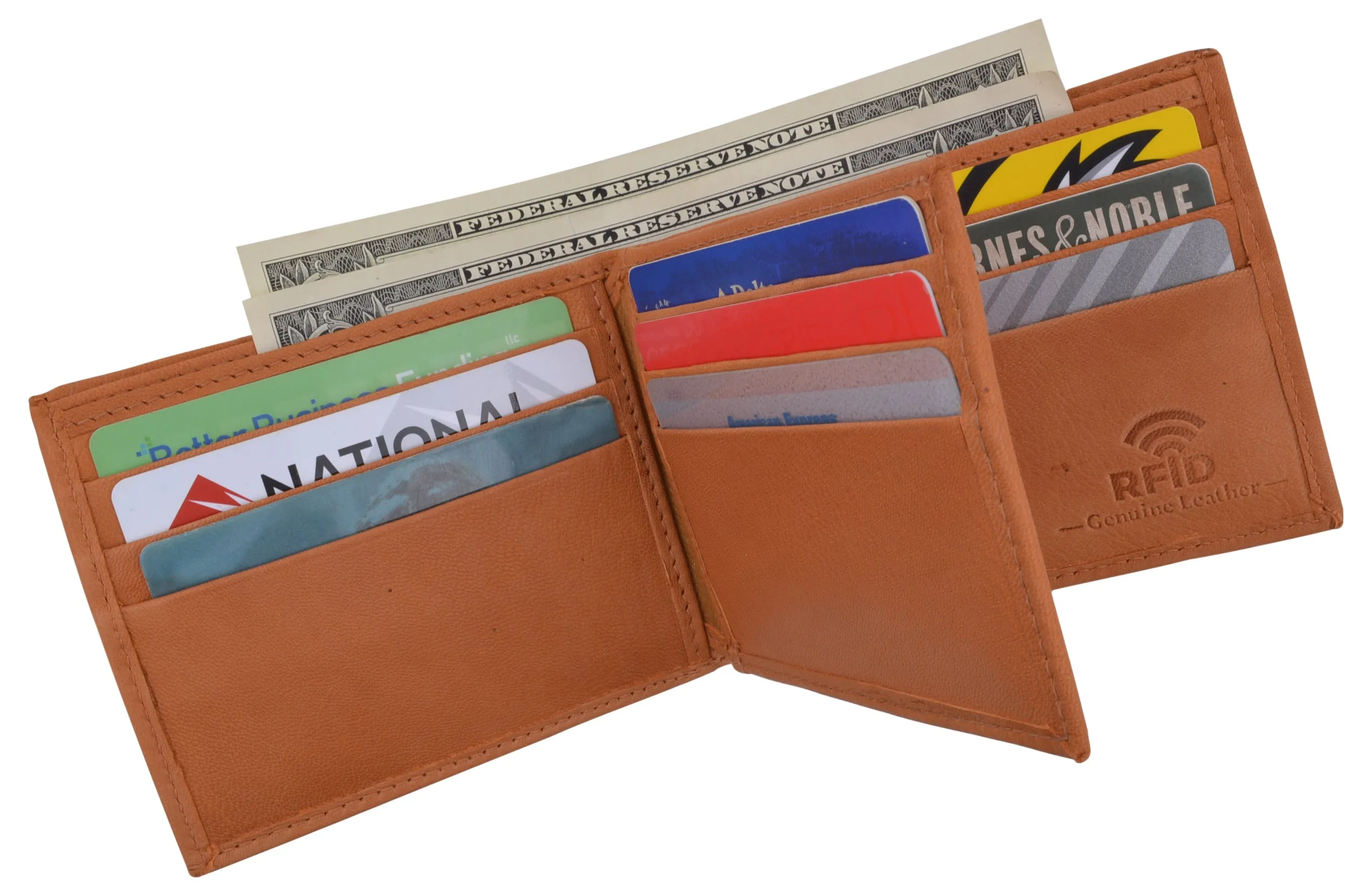 Mens RFID Blocking Leather Center Flap Bifold Compact Card ID Wallet