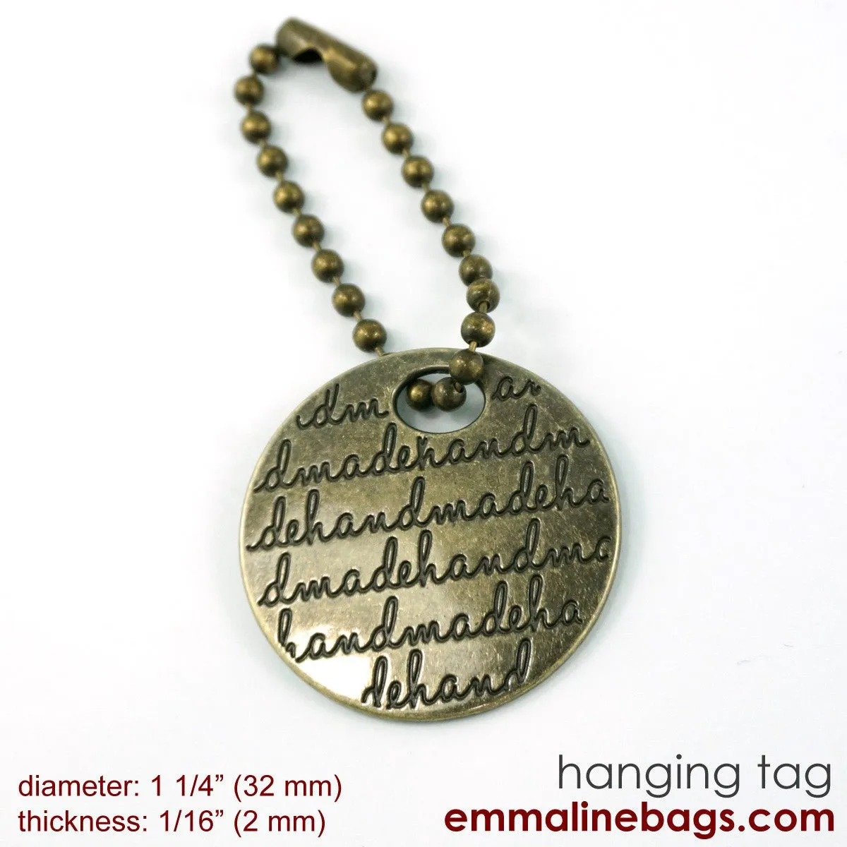 Metal Hanging Tag: Small Circle "handmade" in Antique Brass
