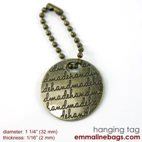 Metal Hanging Tag: Small Circle "handmade" in Antique Brass