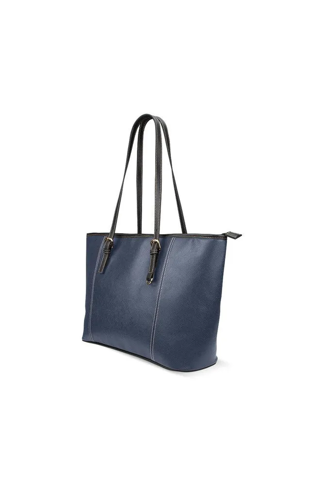 Mid Blue Leather Tote Bag/Large