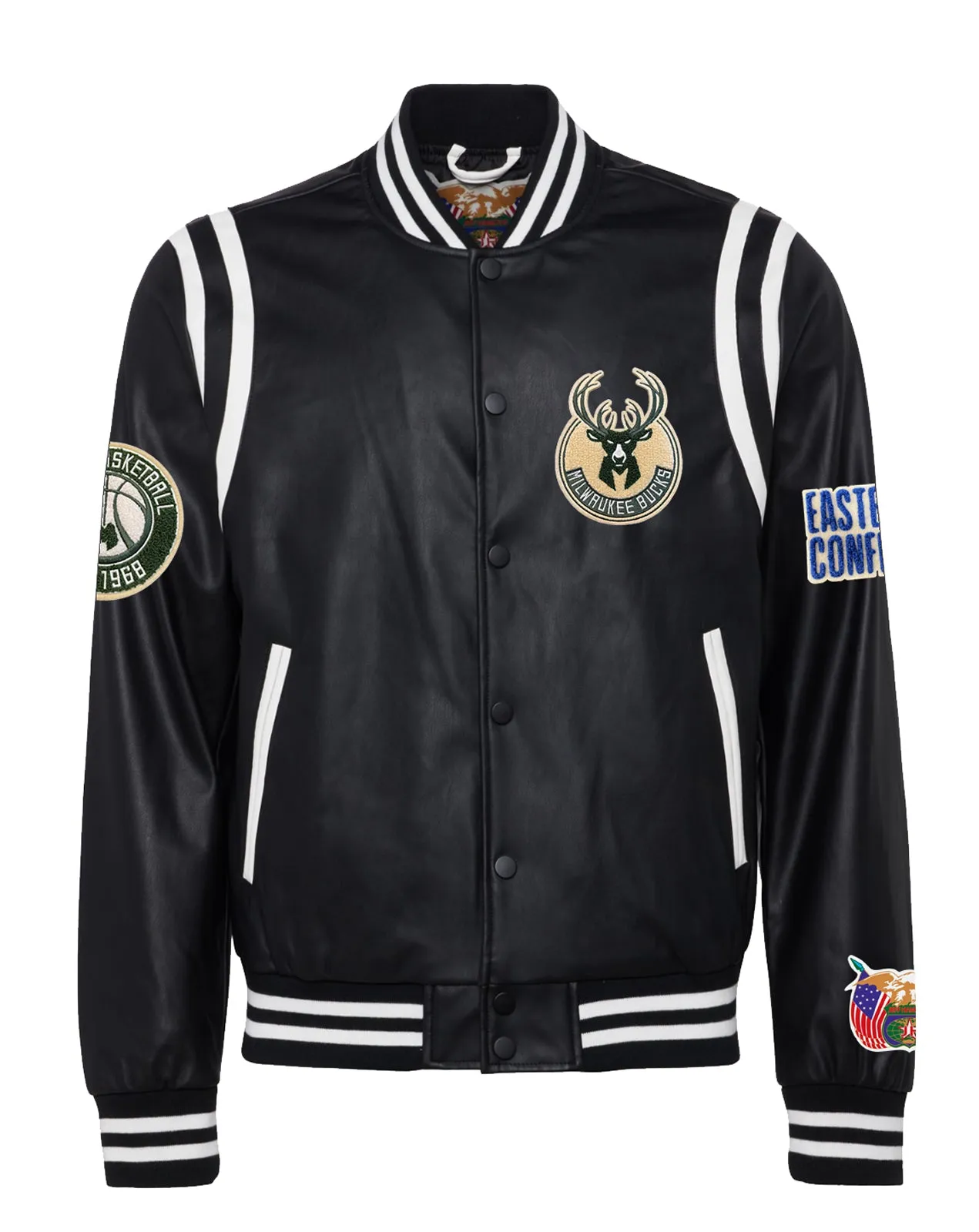 MILWAUKEE BUCKS VEGAN LEATHER JACKET Black / White