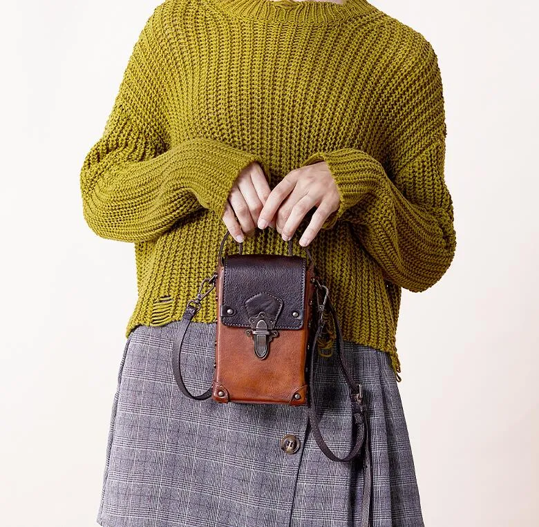 Mini Women's Genuine Leather Handbags Phone Bag Leather Crossbody Bag For Women