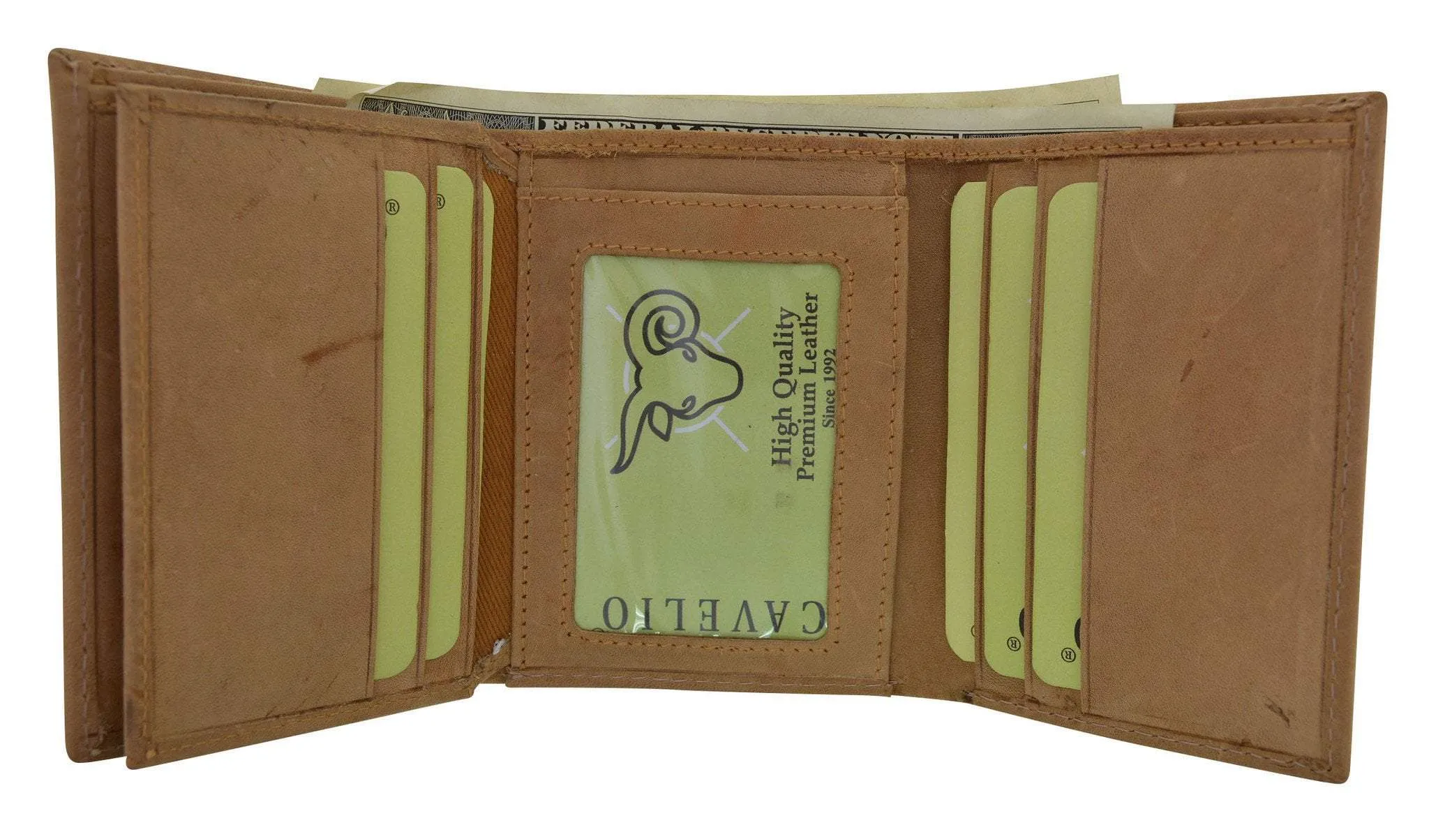 New Hunter Series Premium Leather Vintage Style Trifold Credit Card Holder Wallet by Cavelio HU1107 (C)
