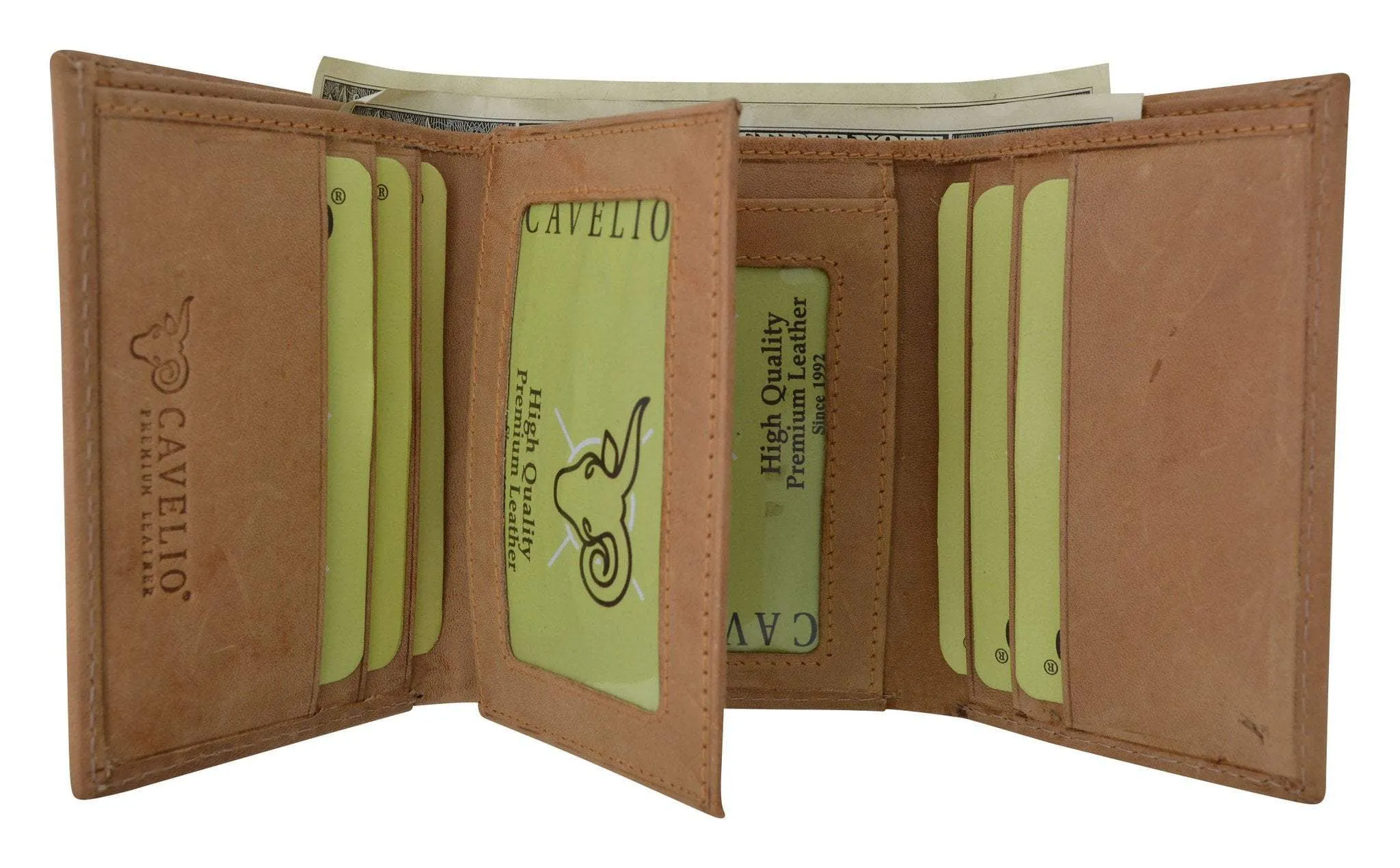 New Hunter Series Premium Leather Vintage Style Trifold Credit Card Holder Wallet by Cavelio HU1107 (C)