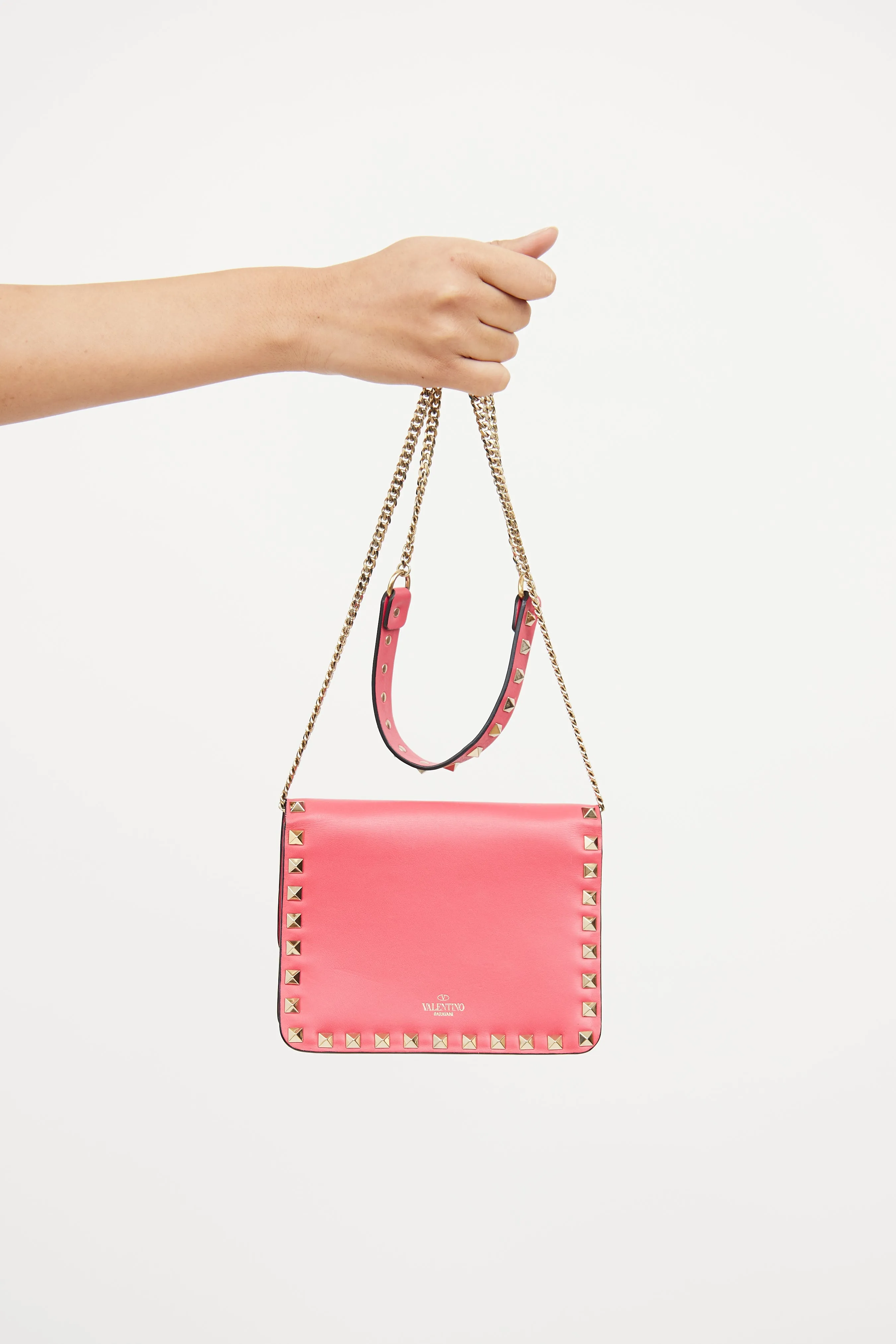 Pink Rockstud Chain Flap Bag