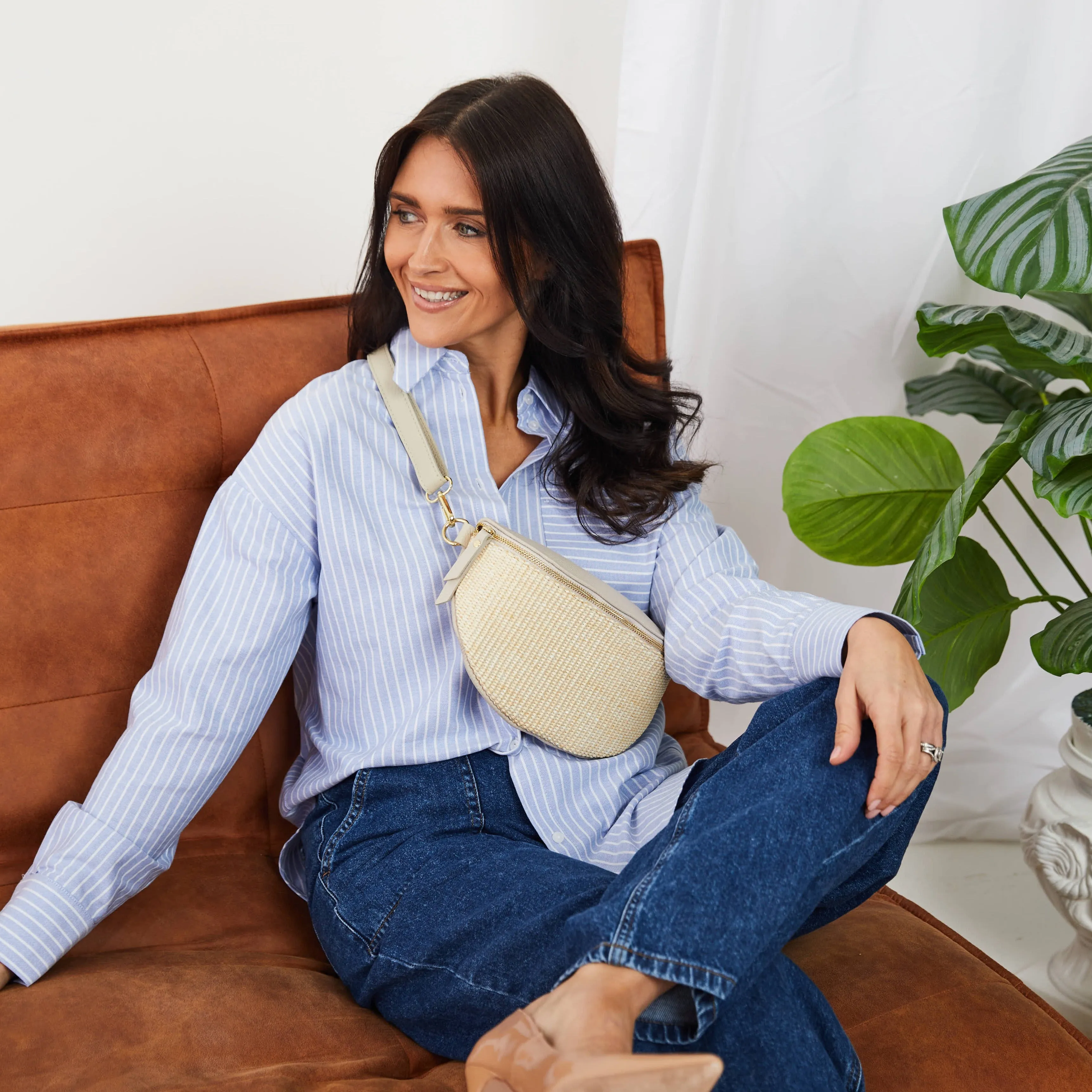 Raffia Sling Bag Stone