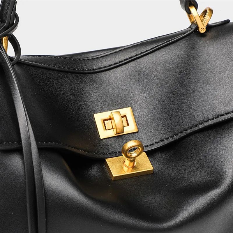 Reo Black Smooth Calfskin Women's Large Handbag