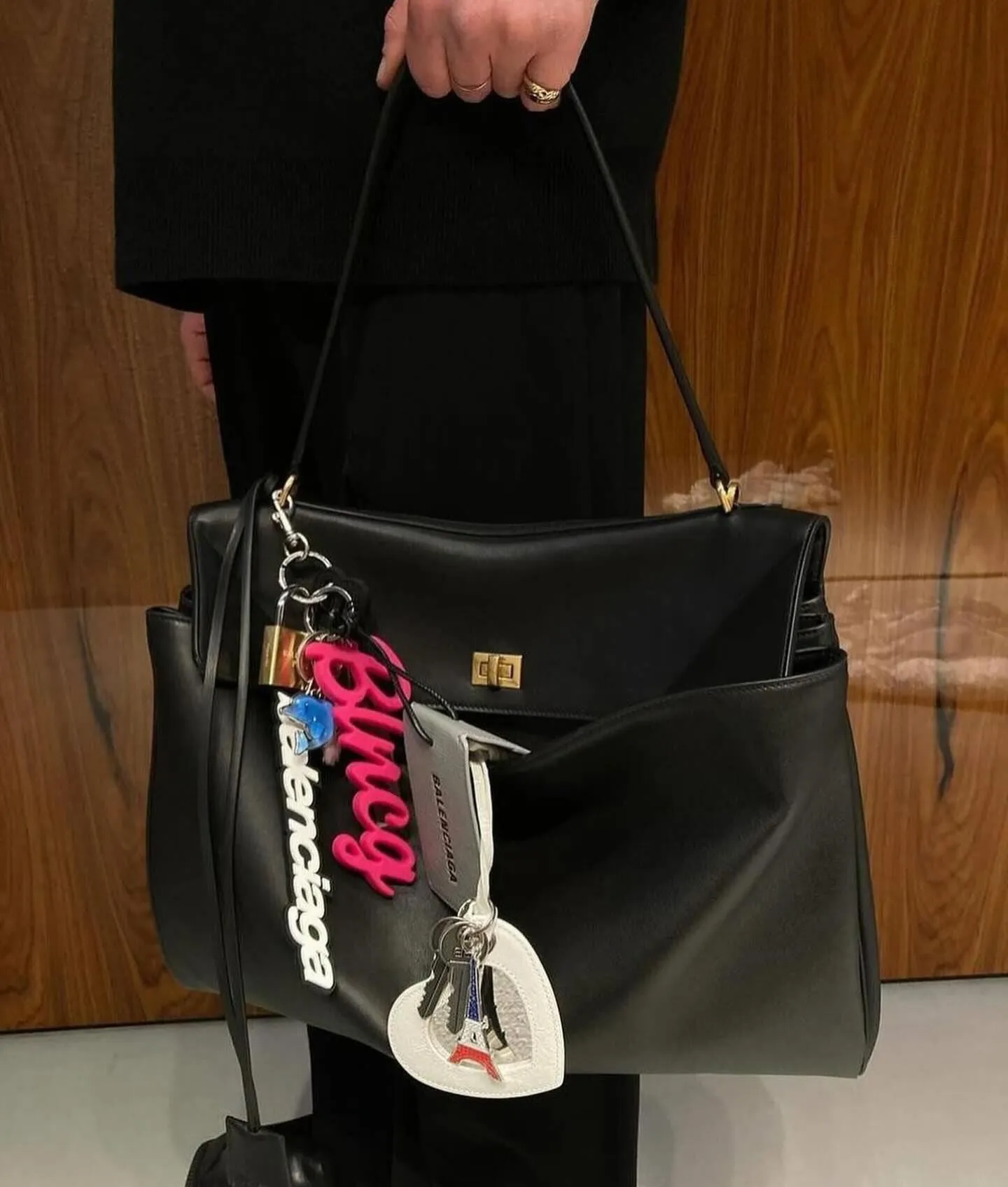 Reo Black Smooth Calfskin Women's Large Handbag