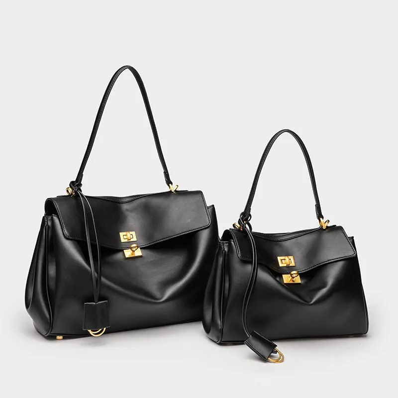Reo Black Smooth Calfskin Women's Large Handbag