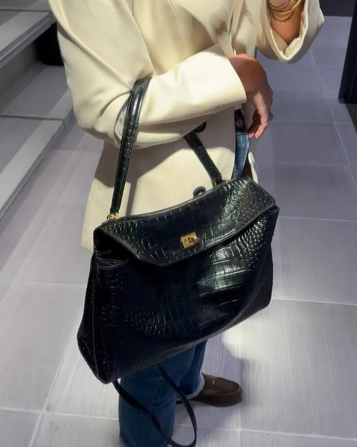 Reo Black Smooth Calfskin Women's Large Handbag