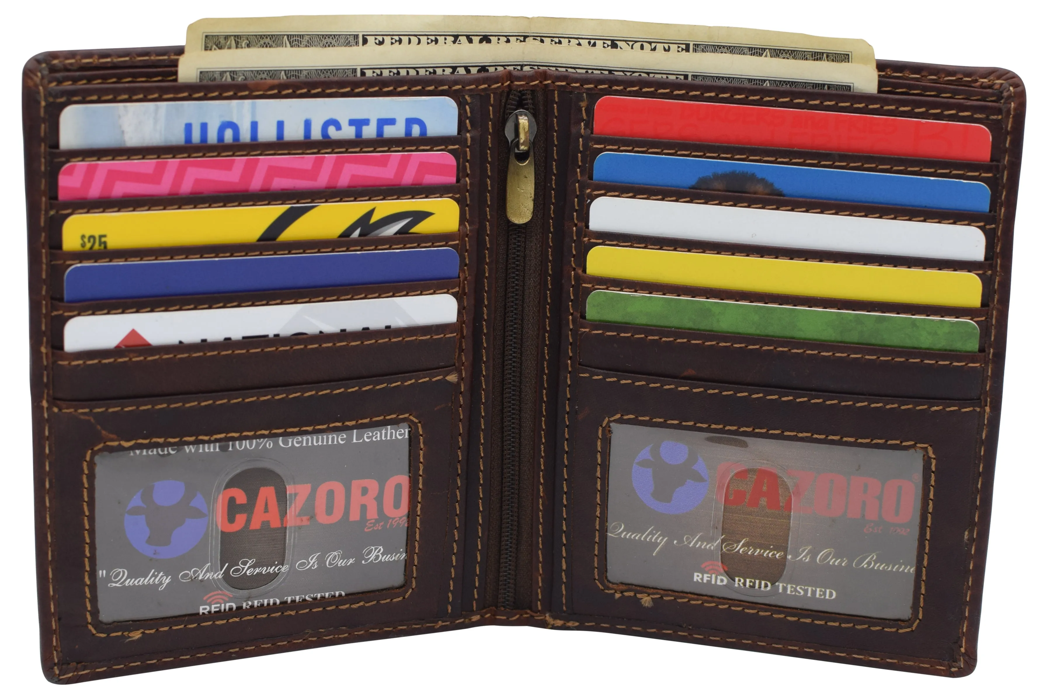 RFID Blocking 2 ID Bifold Hipster Credit Card Wallet Vintage Leather