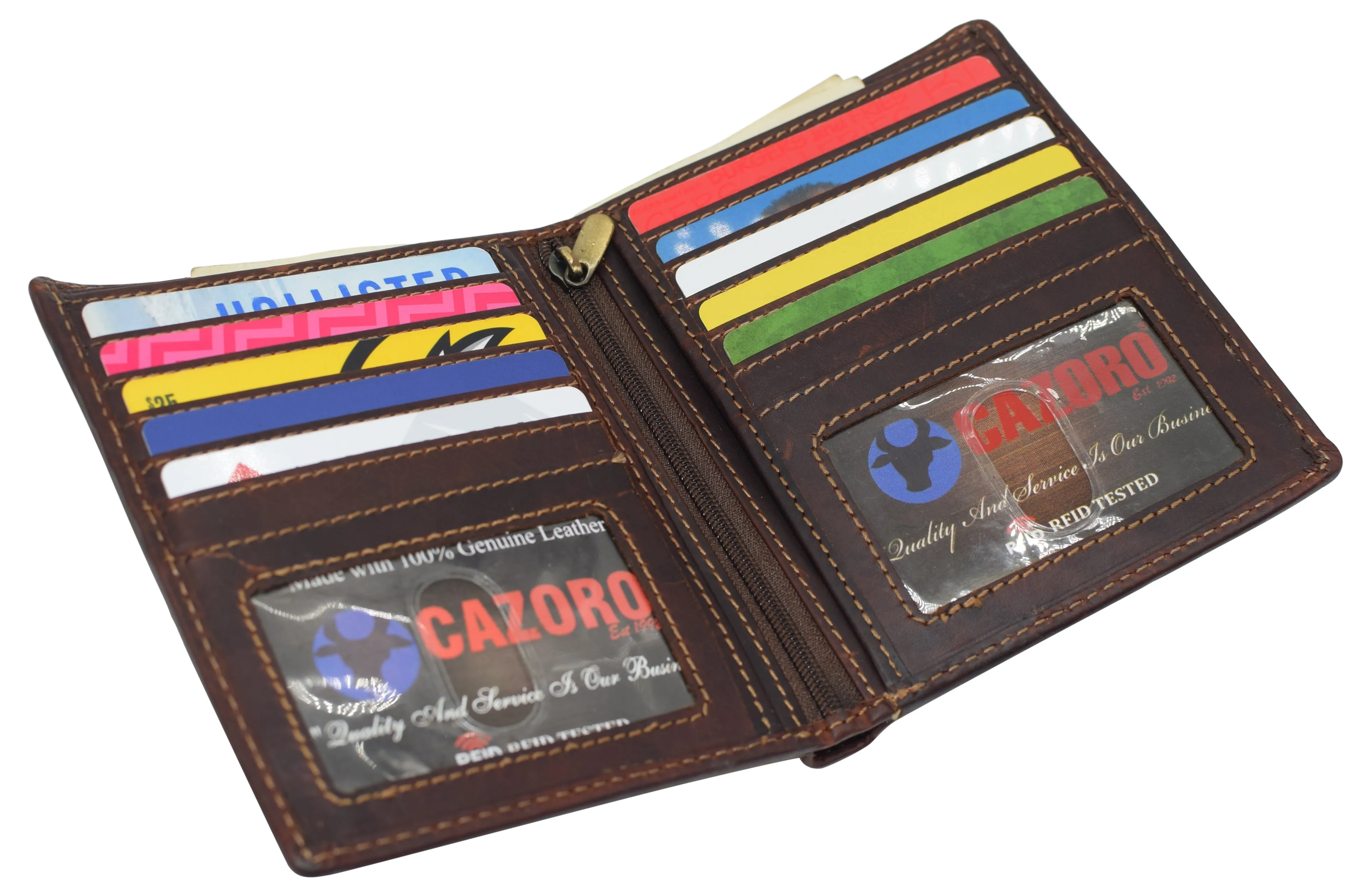 RFID Blocking 2 ID Bifold Hipster Credit Card Wallet Vintage Leather