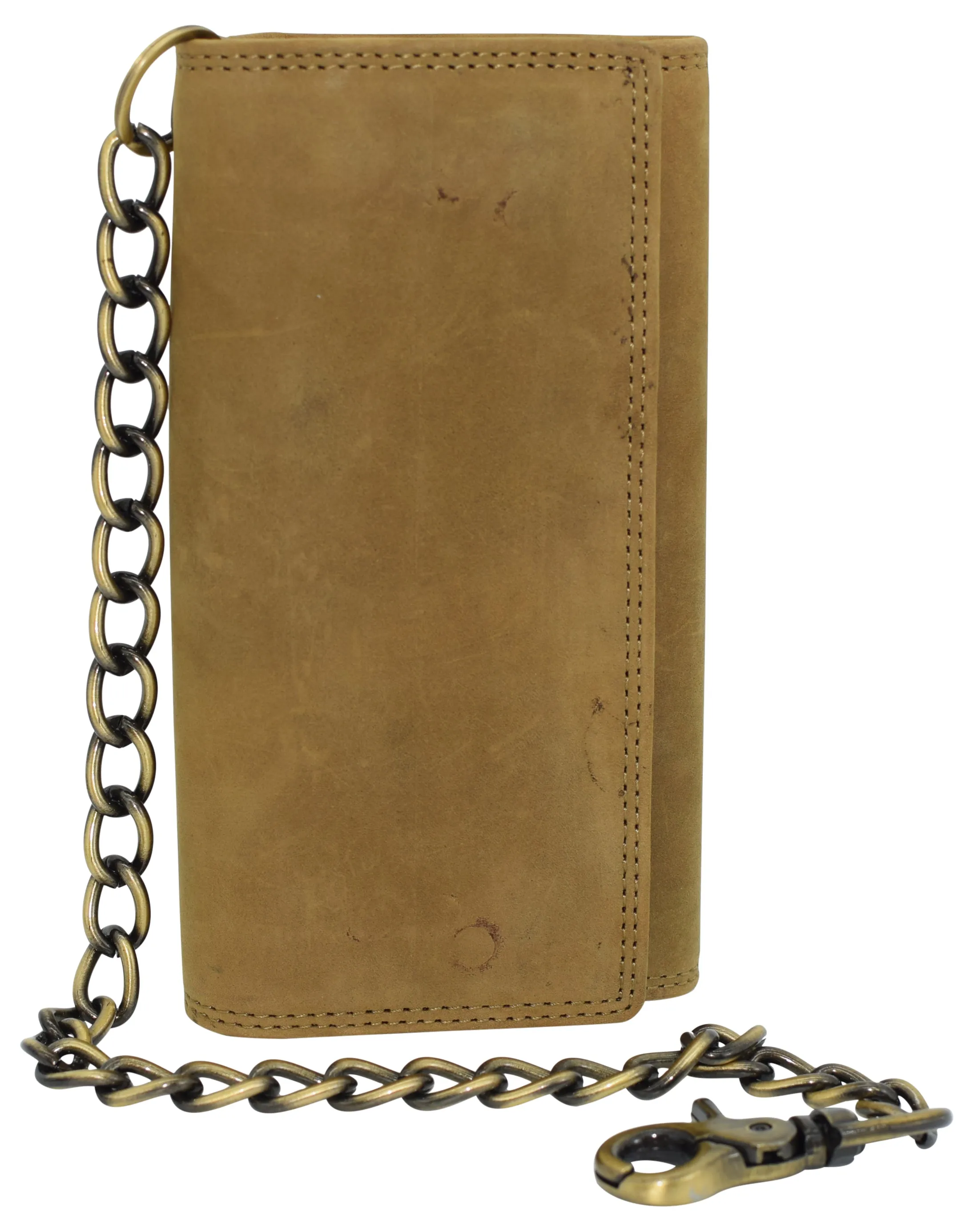 RFID Blocking Men's Biker Vintage Brown Genuine Leather Long Tri-fold Chain Wallet RFID1646HCH
