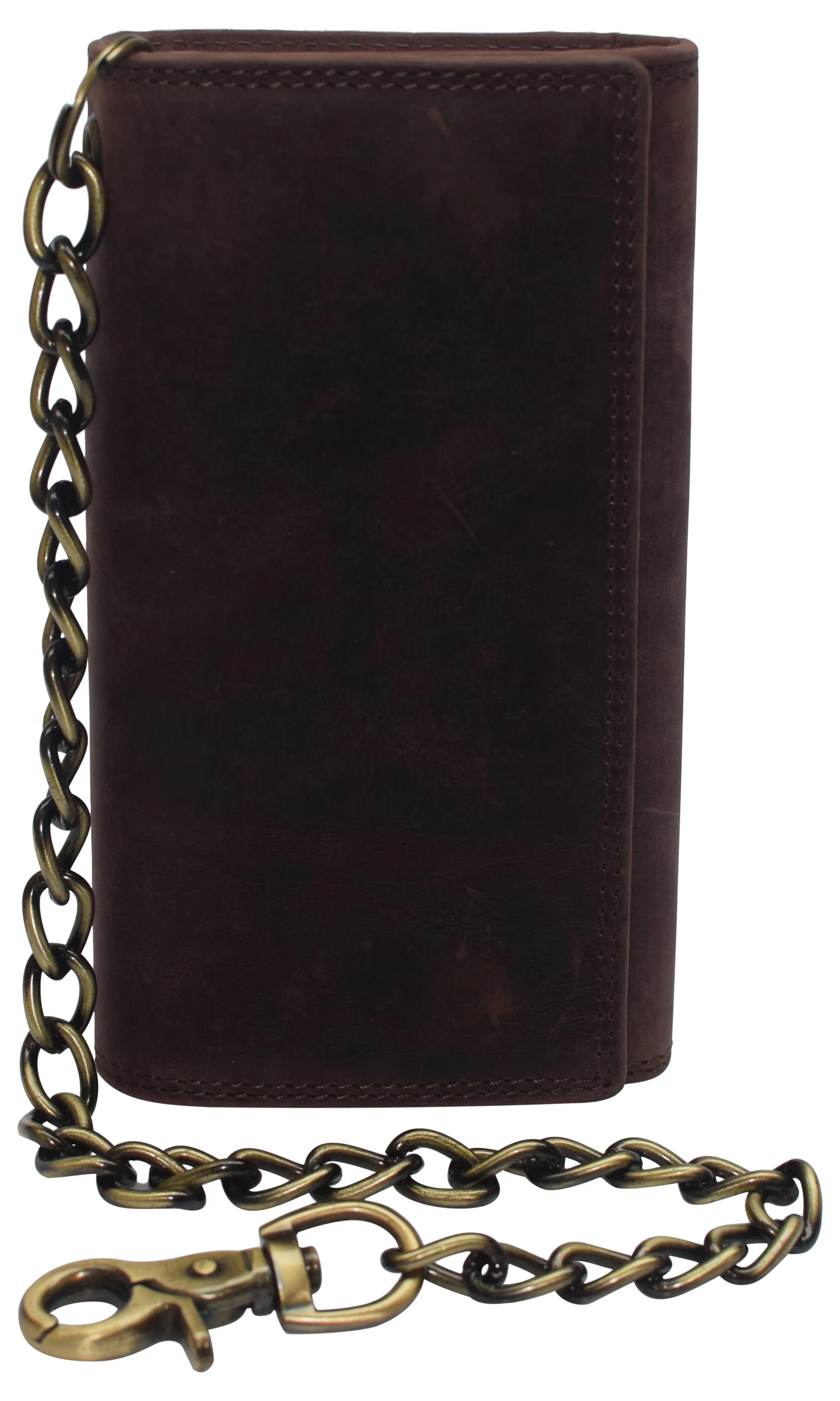 RFID Blocking Men's Biker Vintage Brown Genuine Leather Long Tri-fold Chain Wallet RFID1646HCH