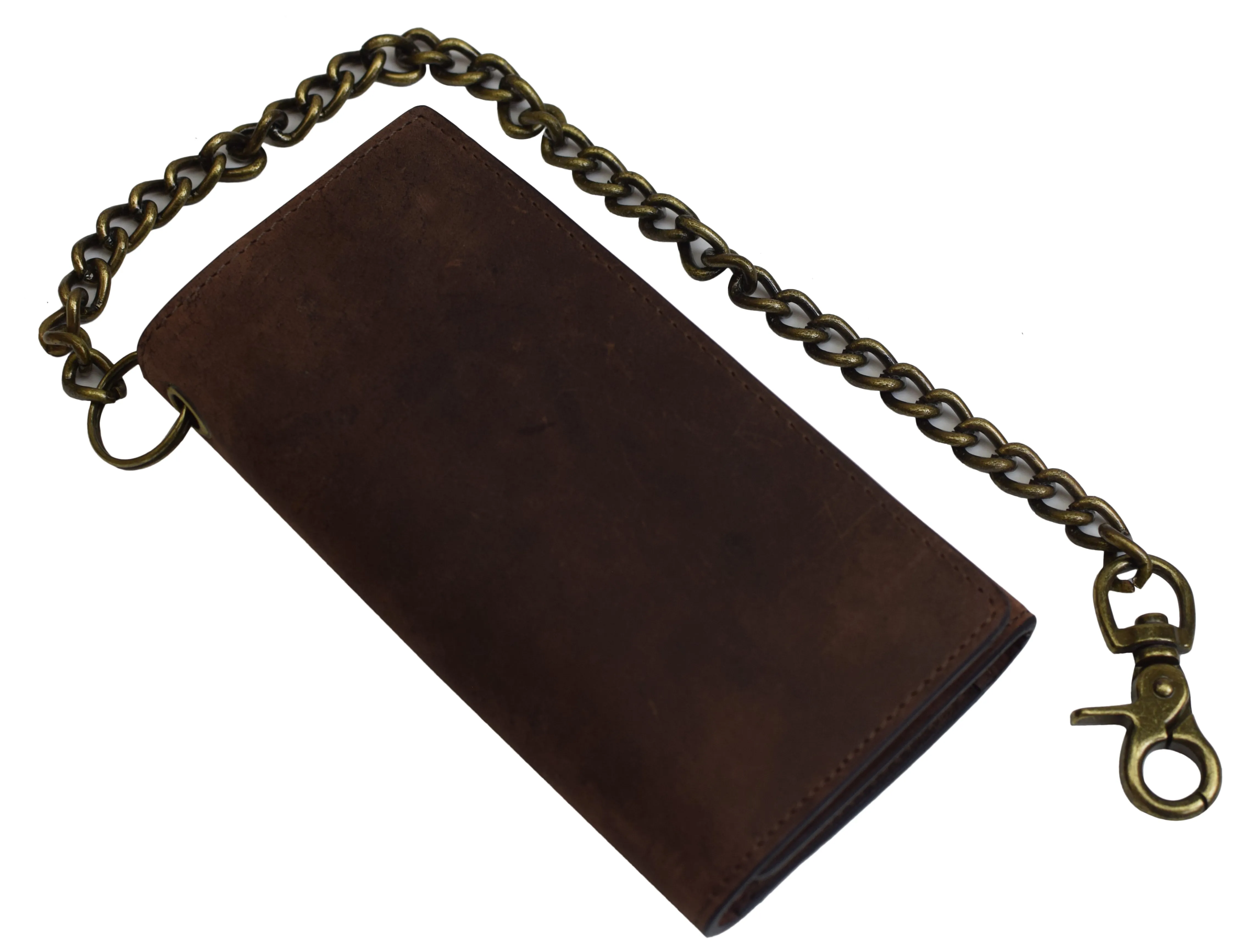 RFID Blocking Men's Biker Vintage Brown Genuine Leather Long Tri-fold Chain Wallet RFID1646HCH