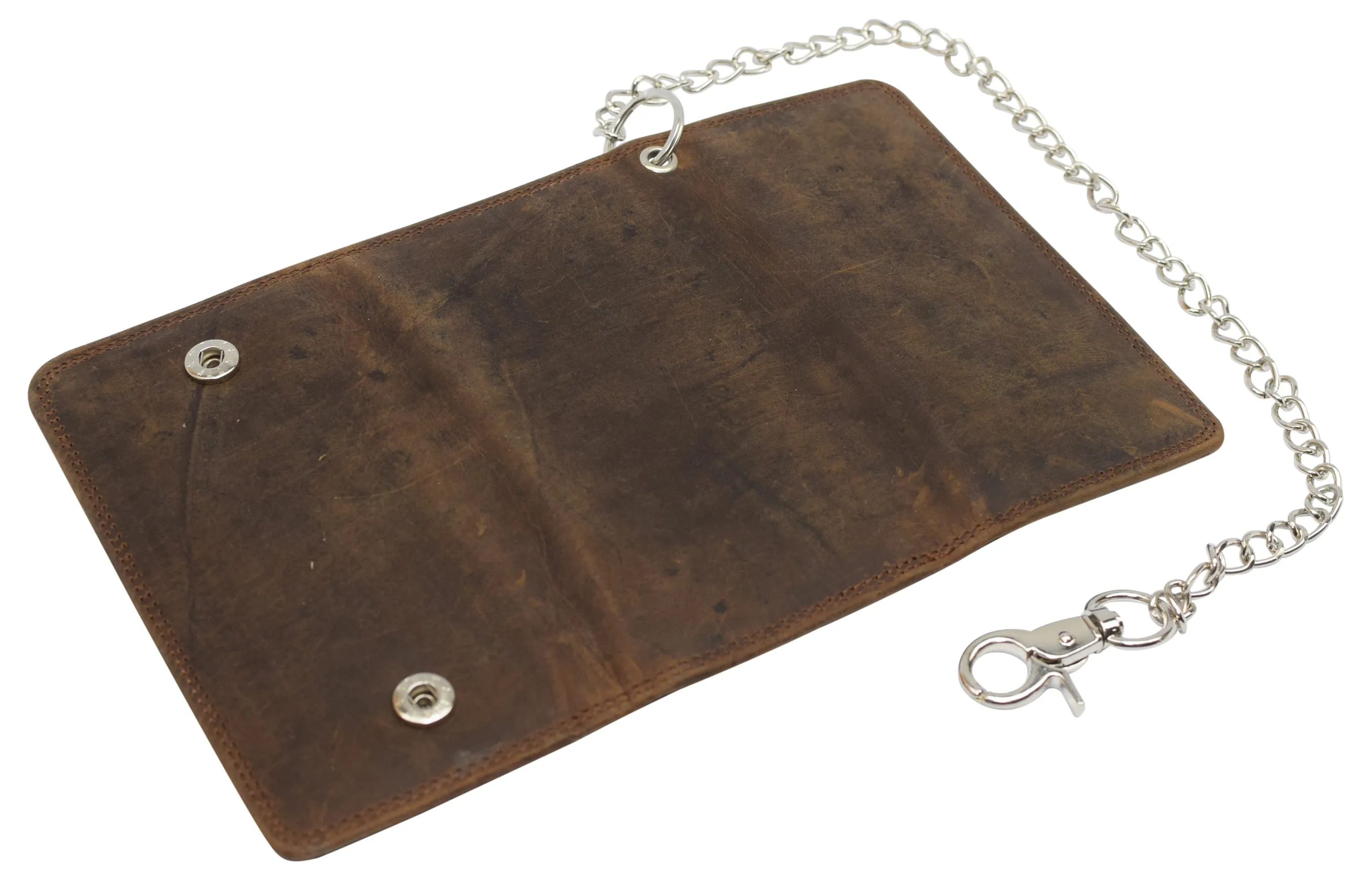RFID Blocking Men's Biker Vintage Brown Genuine Leather Long Tri-fold Chain Wallet RFID1646HCH