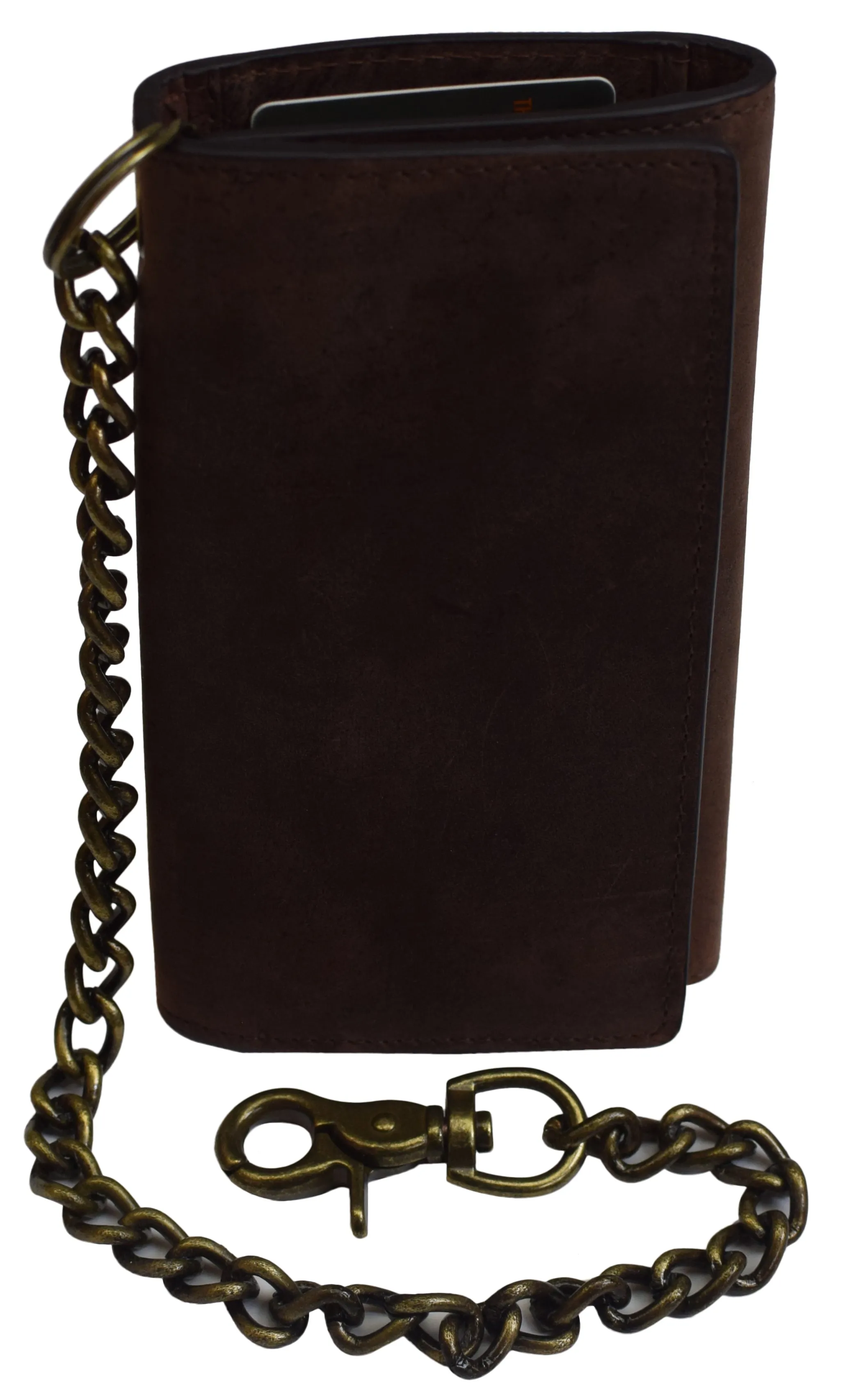 RFID Blocking Men's Biker Vintage Brown Genuine Leather Long Tri-fold Chain Wallet RFID1646HCH