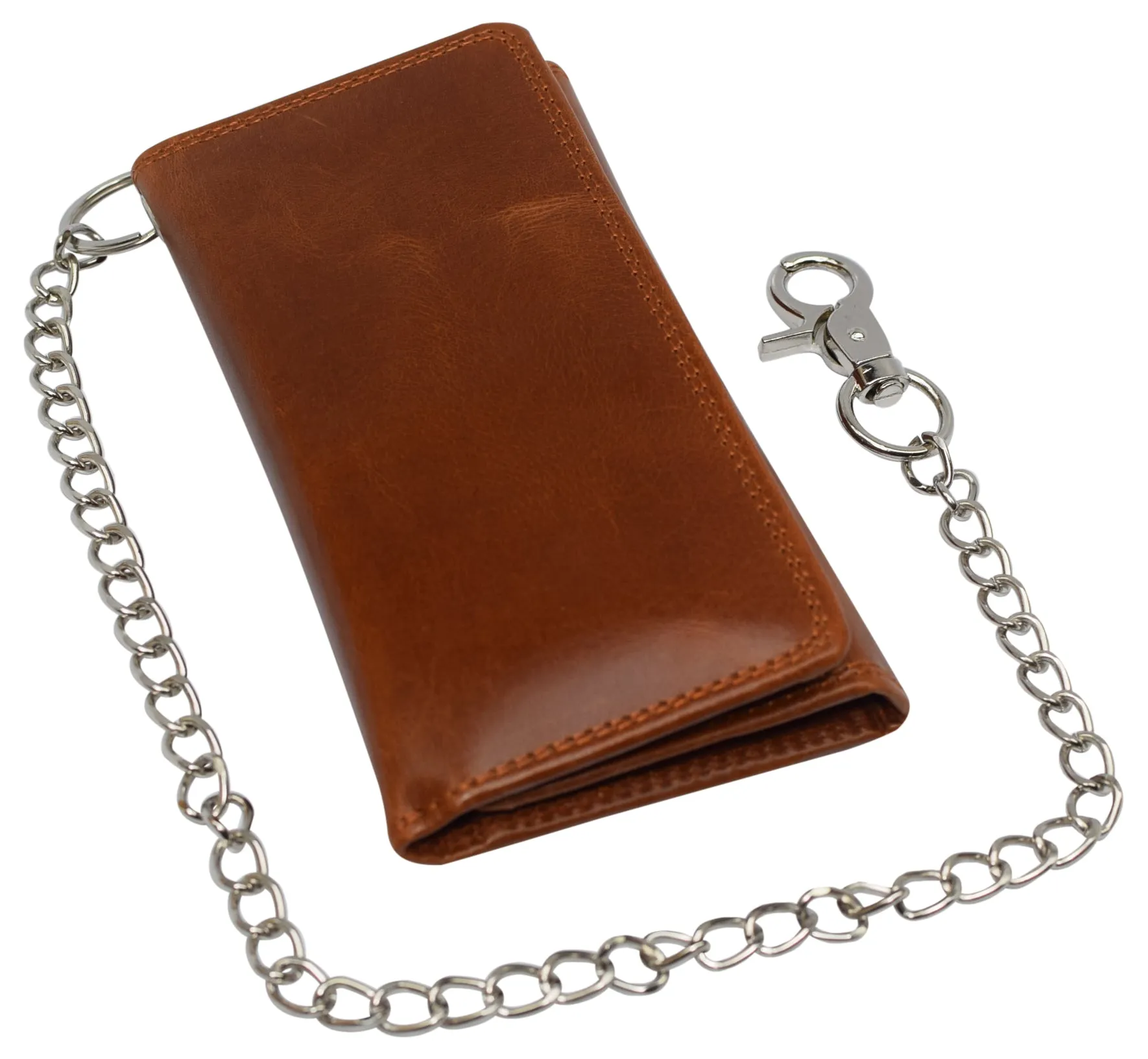 RFID Blocking Men's Biker Vintage Brown Genuine Leather Long Tri-fold Chain Wallet RFID1646HCH