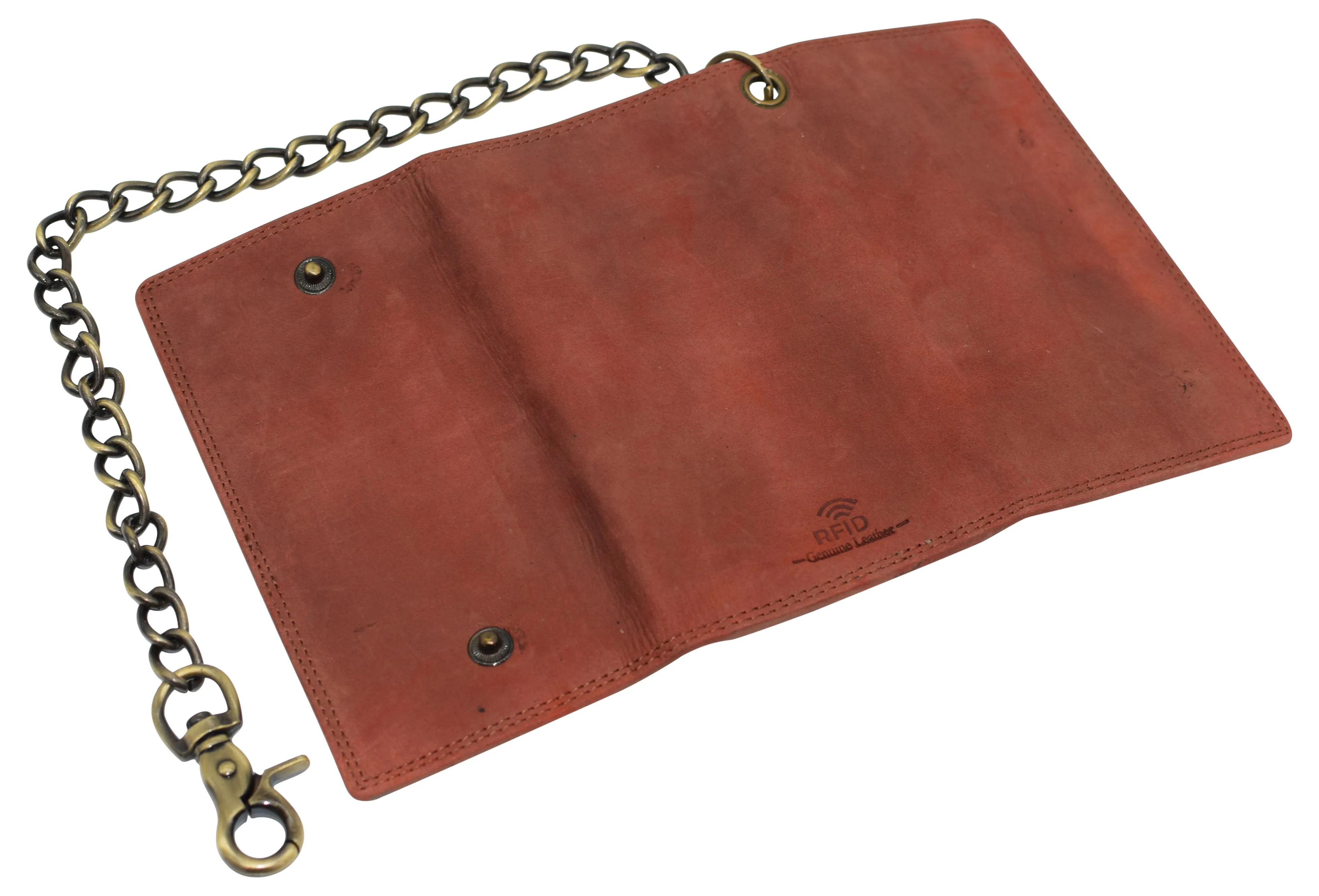 RFID Blocking Men's Biker Vintage Brown Genuine Leather Long Tri-fold Chain Wallet RFID1646HCH