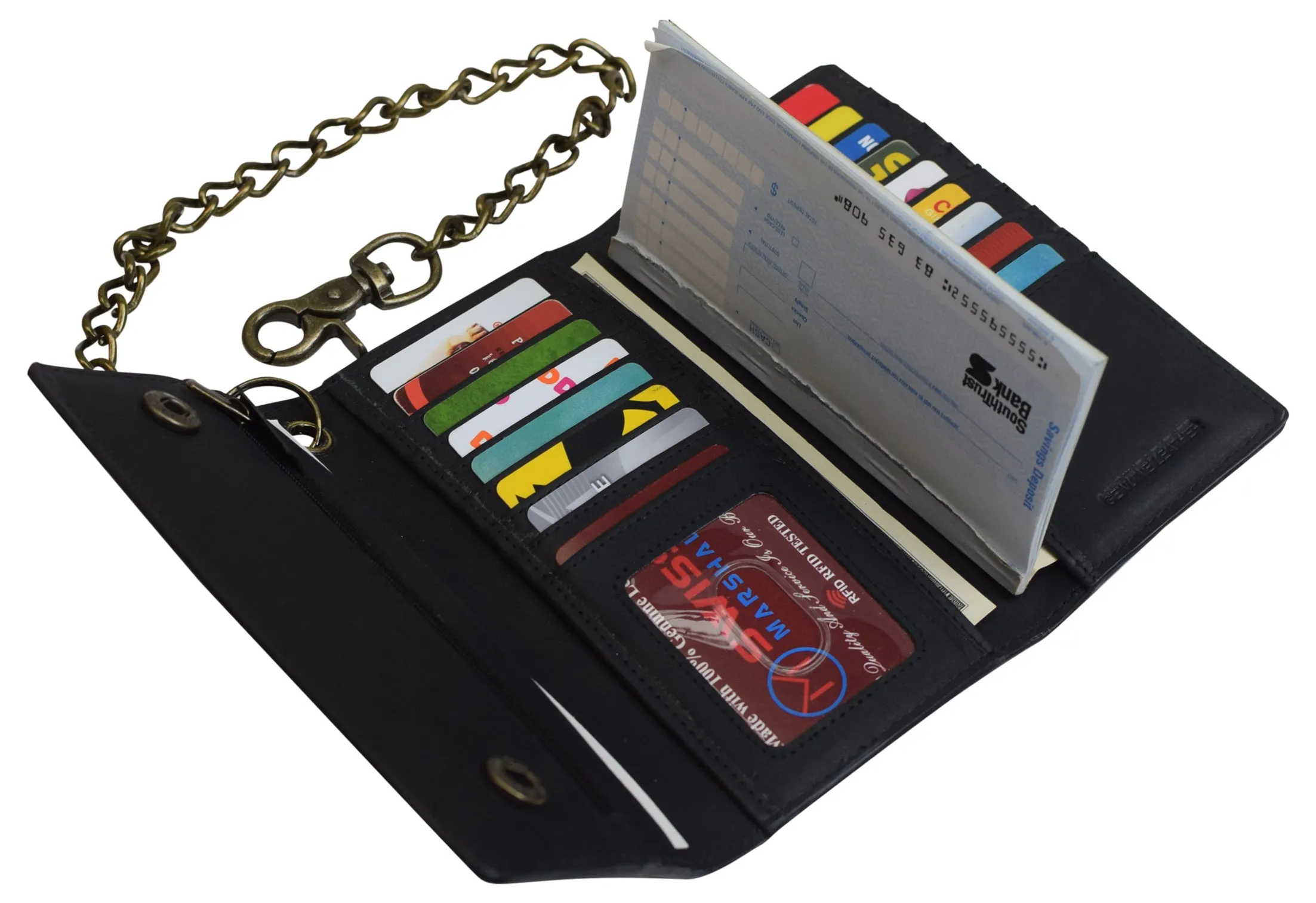 RFID Blocking Men's Biker Vintage Brown Genuine Leather Long Tri-fold Chain Wallet RFID1646HCH