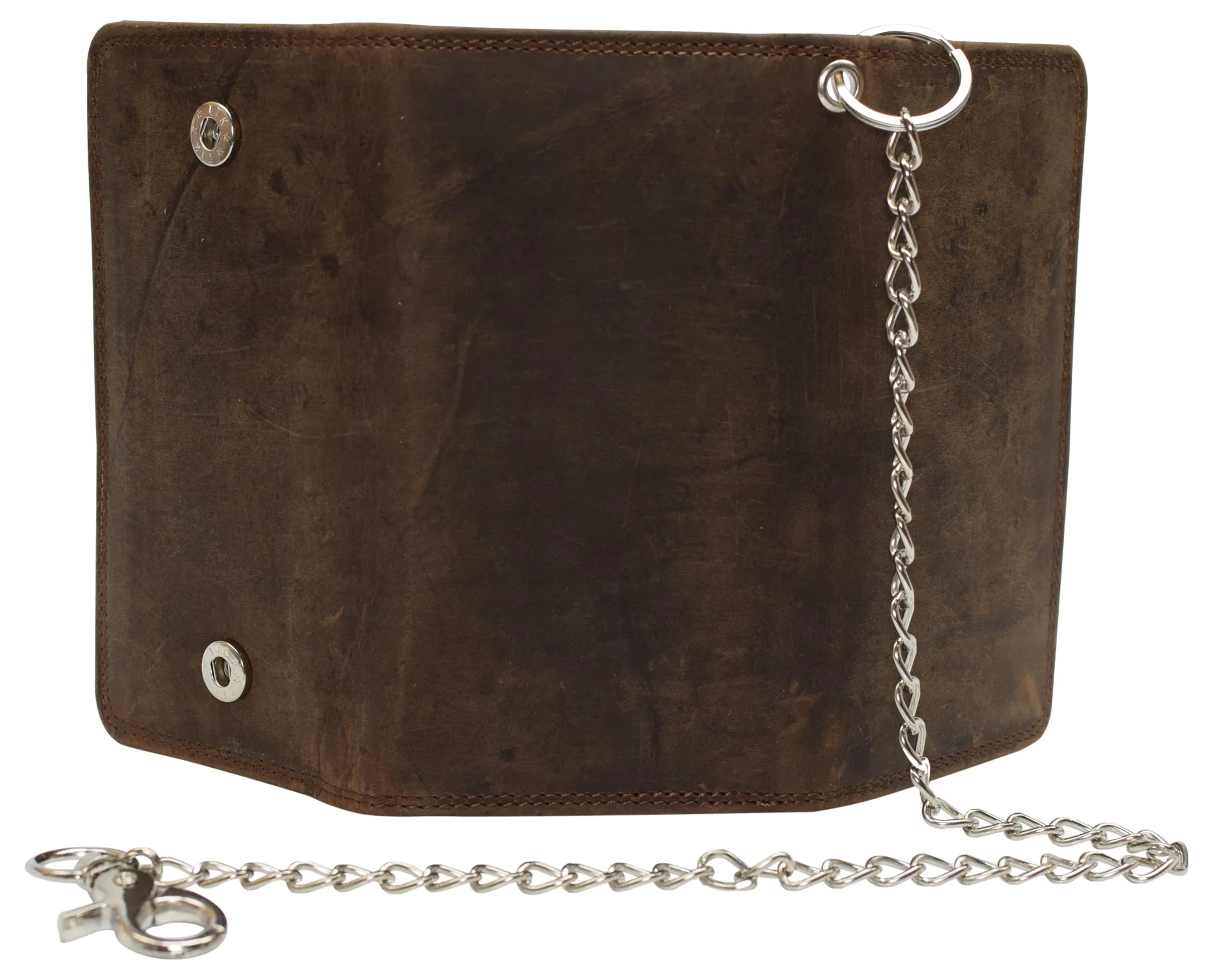 RFID Blocking Men's Biker Vintage Brown Genuine Leather Long Tri-fold Chain Wallet RFID1646HCH