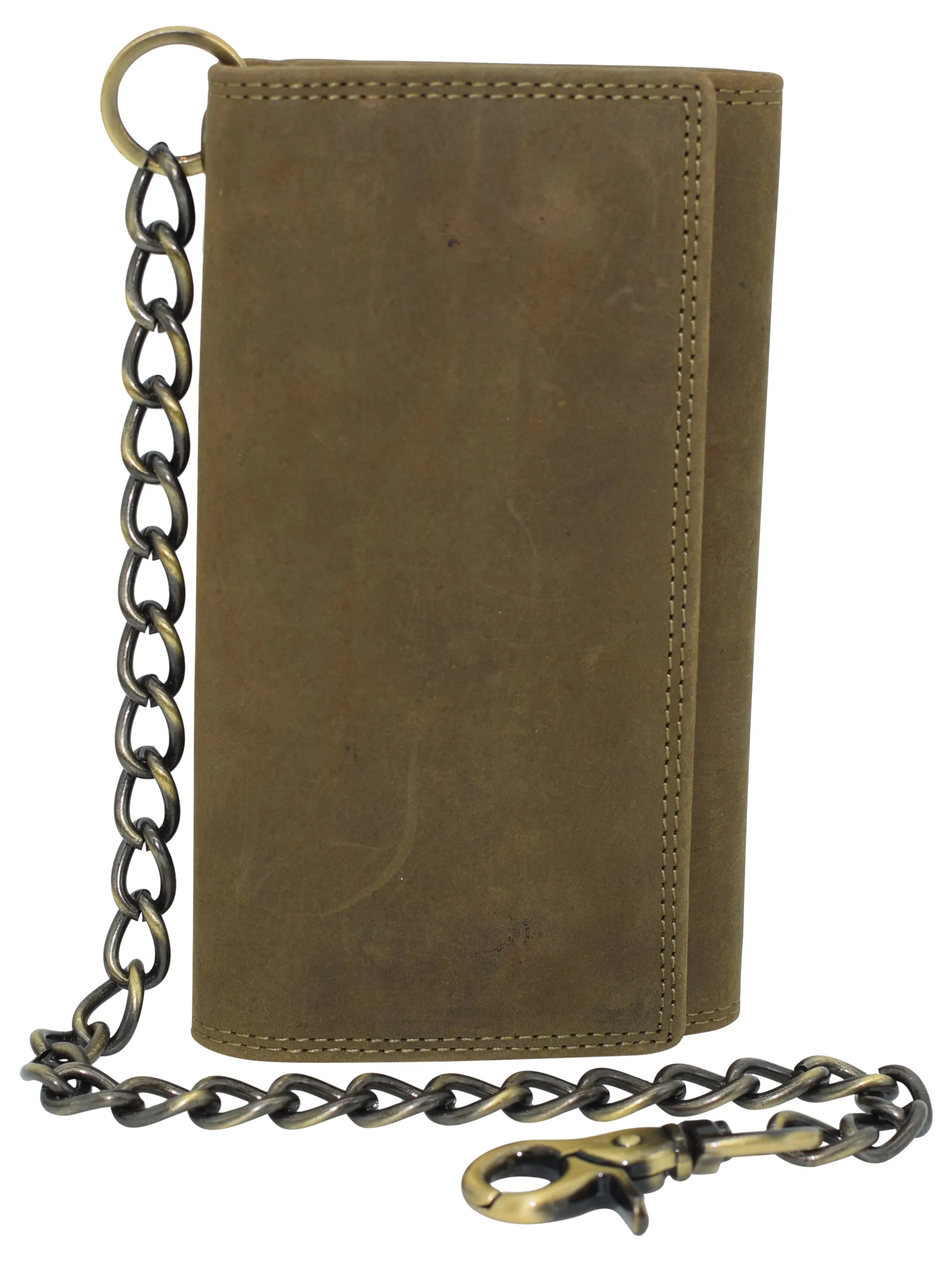 RFID Blocking Men's Biker Vintage Brown Genuine Leather Long Tri-fold Chain Wallet RFID1646HCH