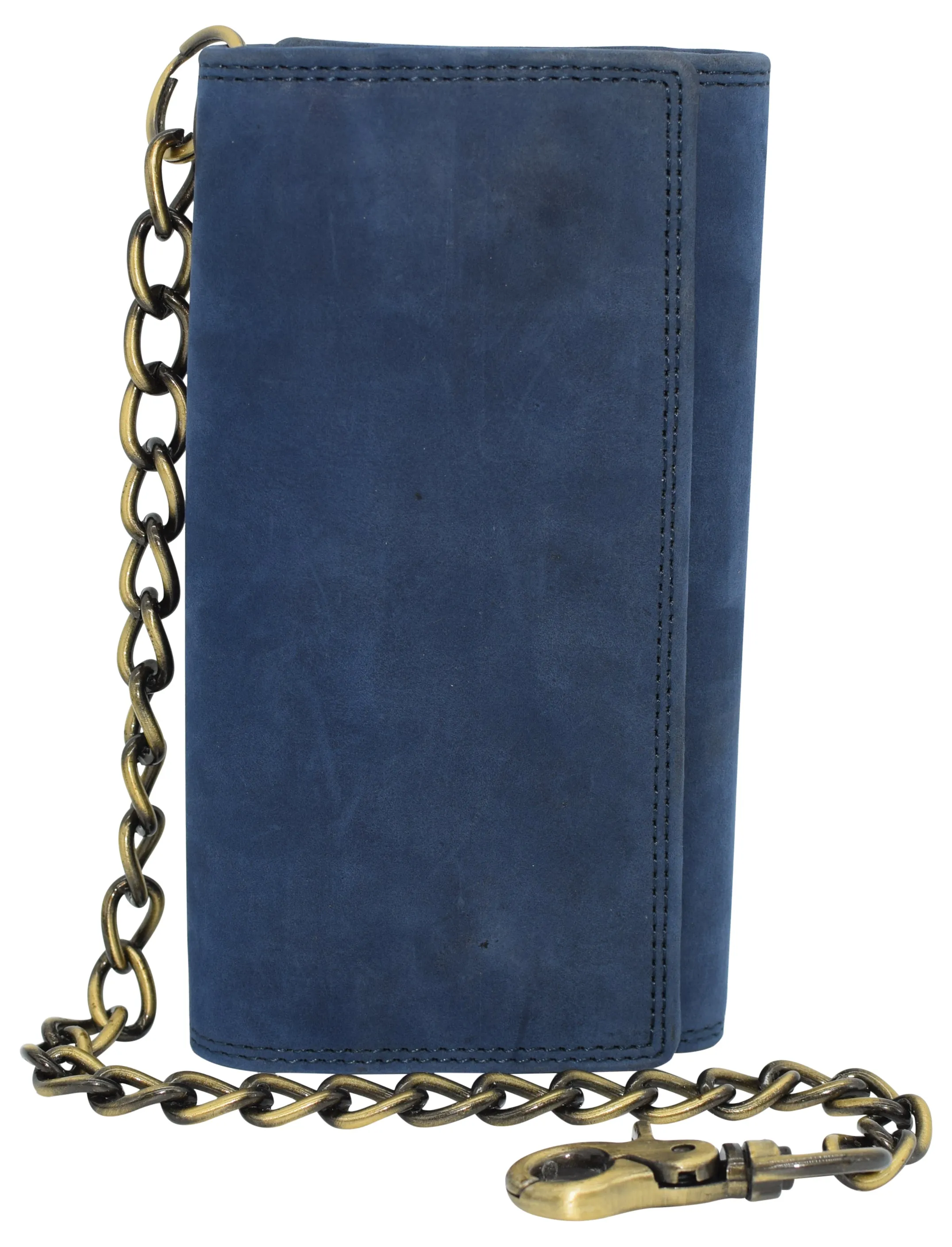 RFID Blocking Men's Biker Vintage Brown Genuine Leather Long Tri-fold Chain Wallet RFID1646HCH