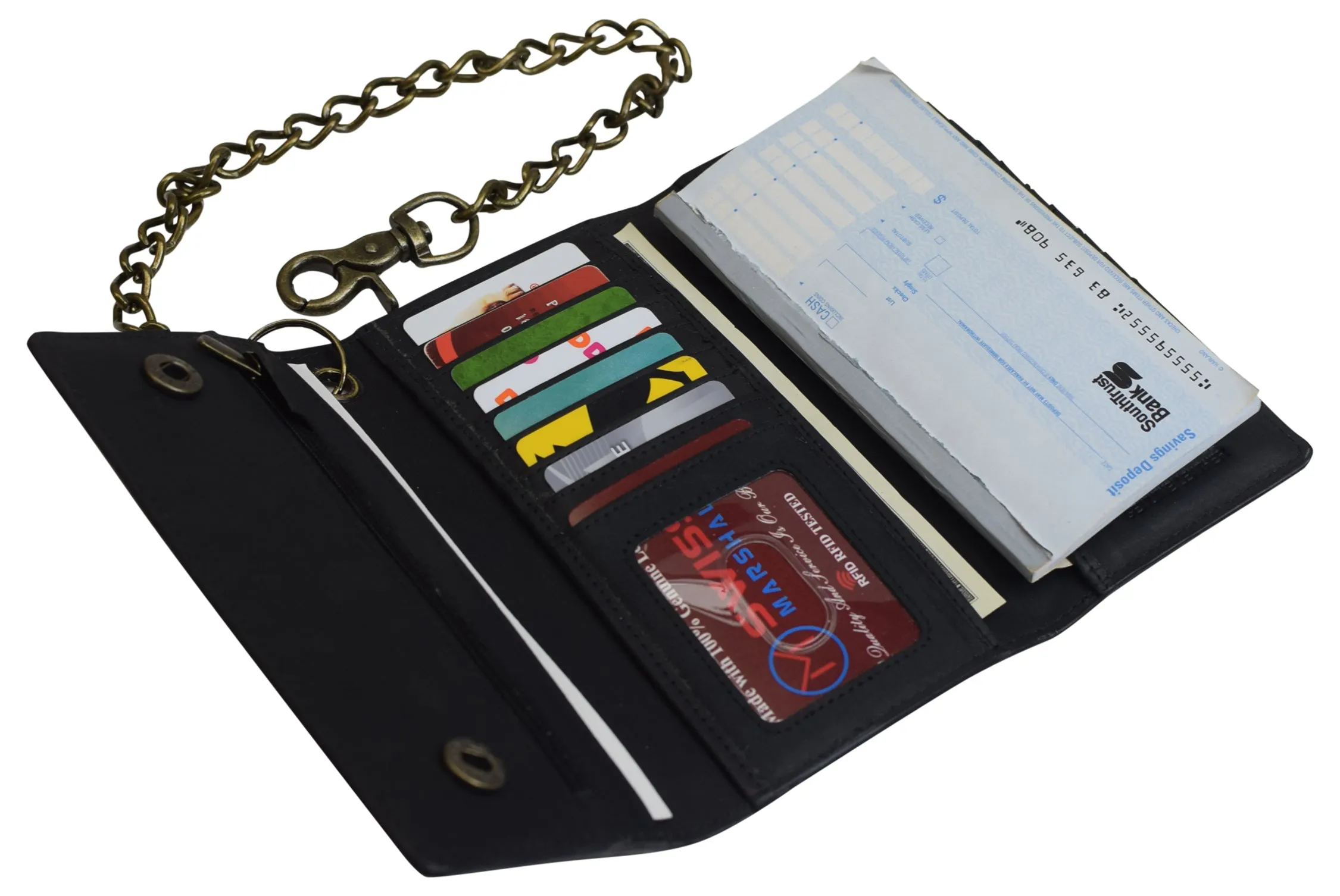 RFID Blocking Men's Biker Vintage Brown Genuine Leather Long Tri-fold Chain Wallet RFID1646HCH