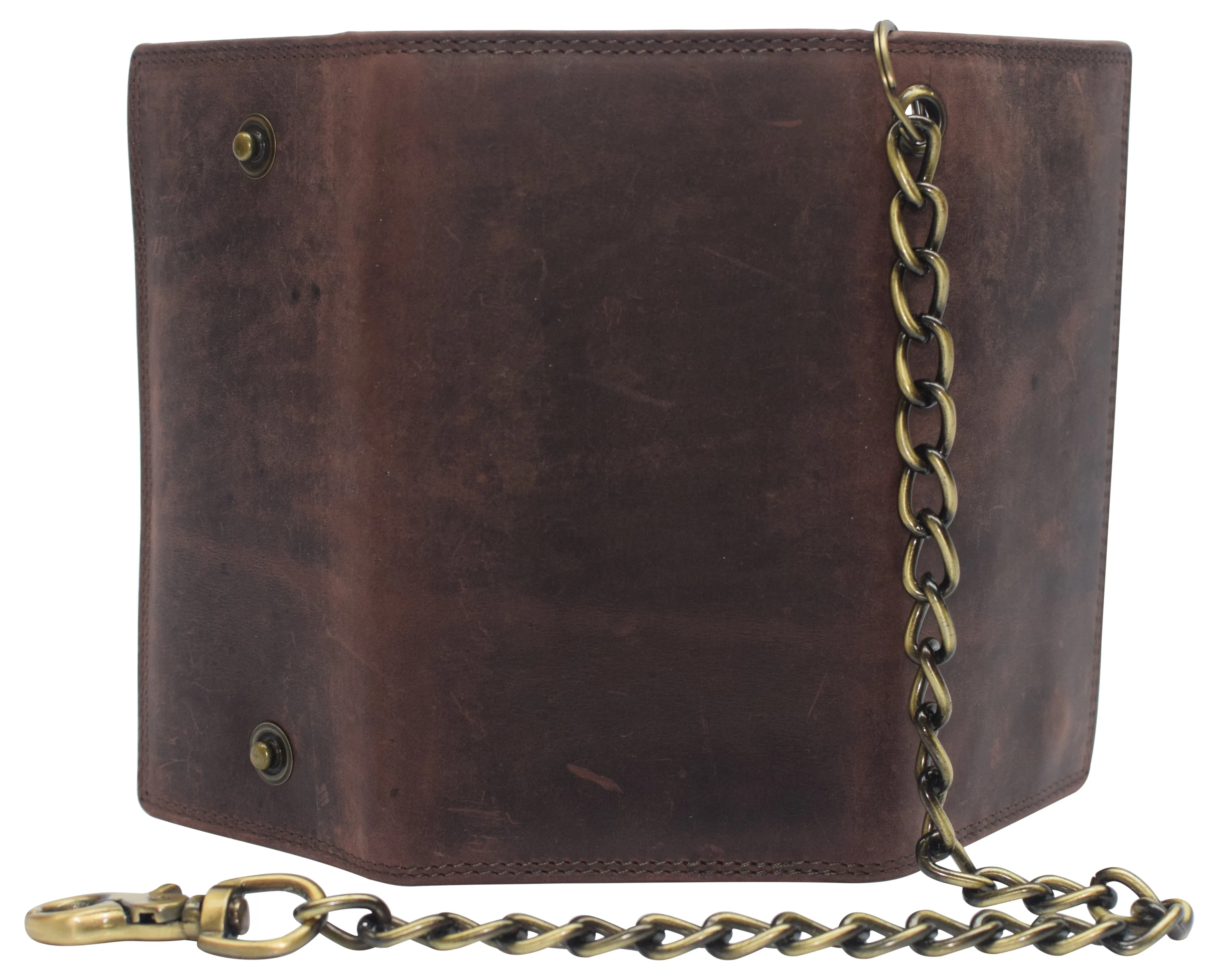 RFID Blocking Men's Biker Vintage Brown Genuine Leather Long Tri-fold Chain Wallet RFID1646HCH