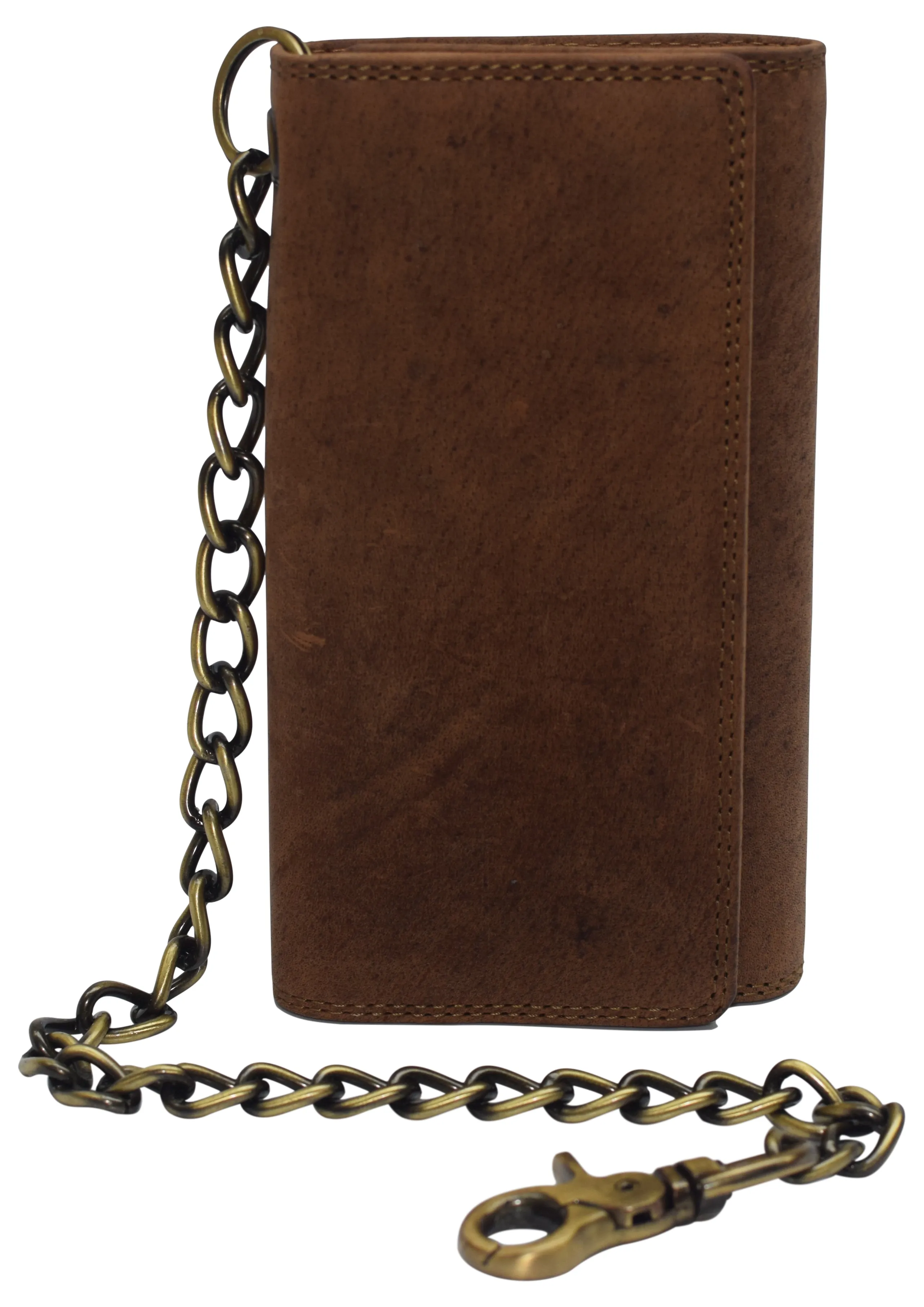 RFID Blocking Men's Biker Vintage Brown Genuine Leather Long Tri-fold Chain Wallet RFID1646HCH